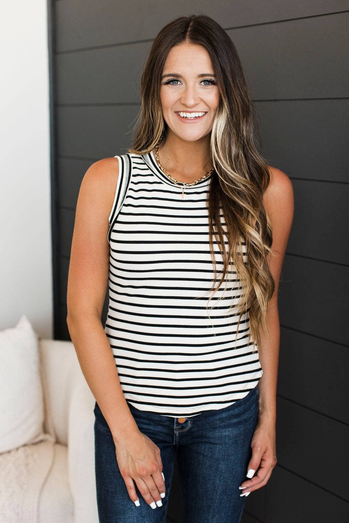 Unable To Resist Striped Tank Top- Ivory & Black