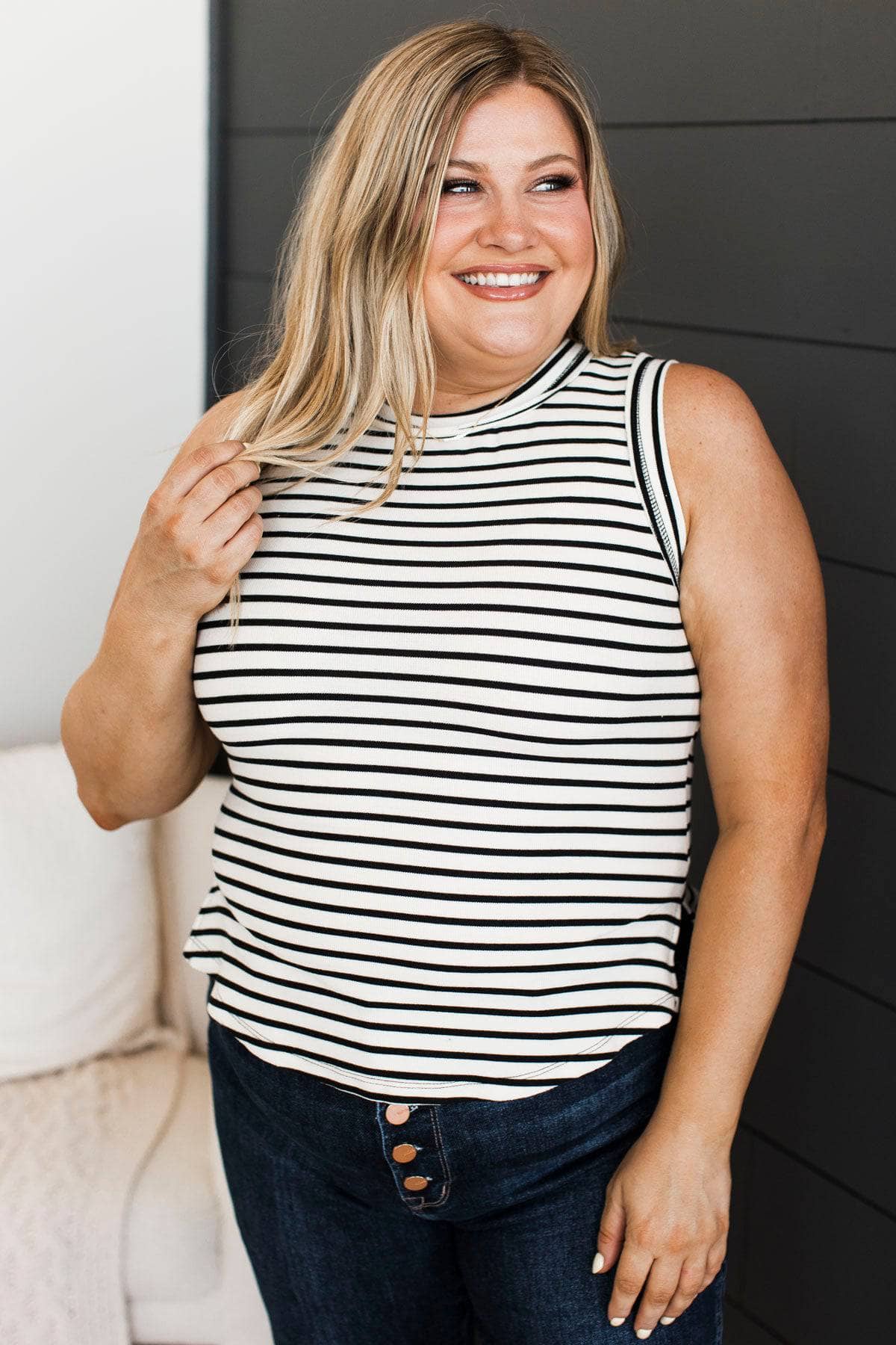 Unable To Resist Striped Tank Top- Ivory & Black - Image 2