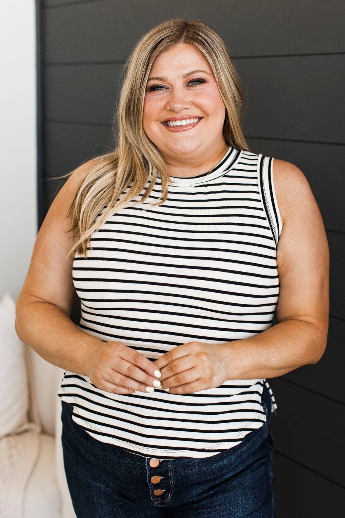 Unable To Resist Striped Tank Top- Ivory & Black - Image 3