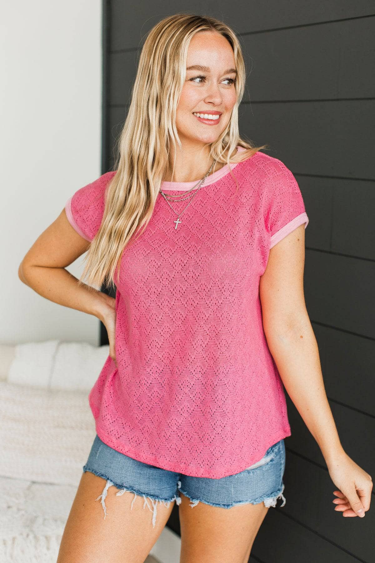 Unapologetically Me Pointelle Knit Top- Pink