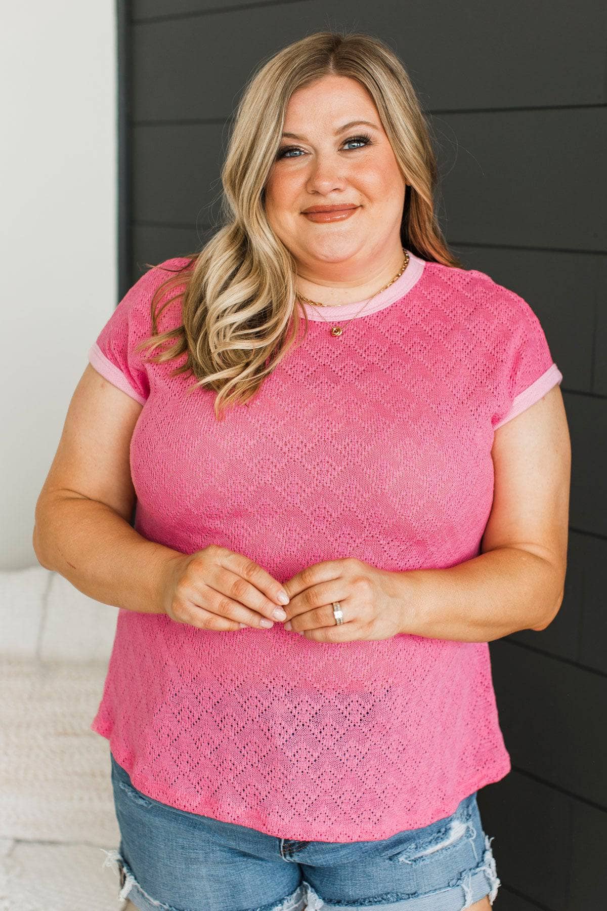 Unapologetically Me Pointelle Knit Top- Pink - Image 4