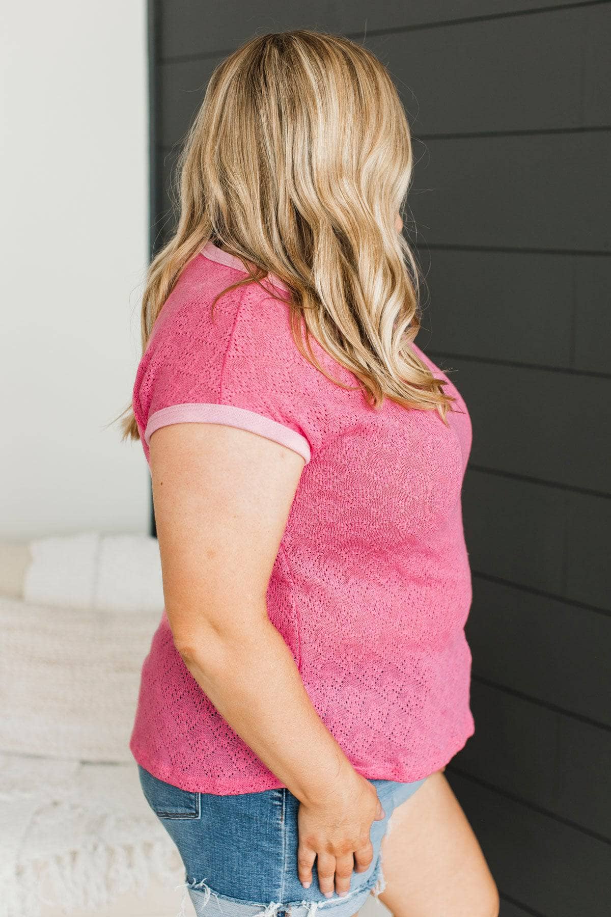Unapologetically Me Pointelle Knit Top- Pink - Image 6