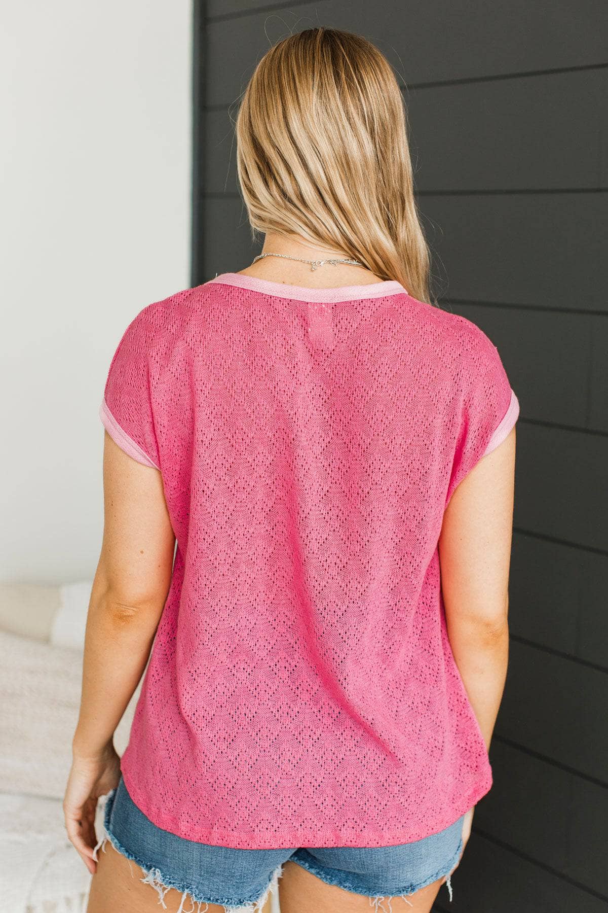 Unapologetically Me Pointelle Knit Top- Pink - Image 7