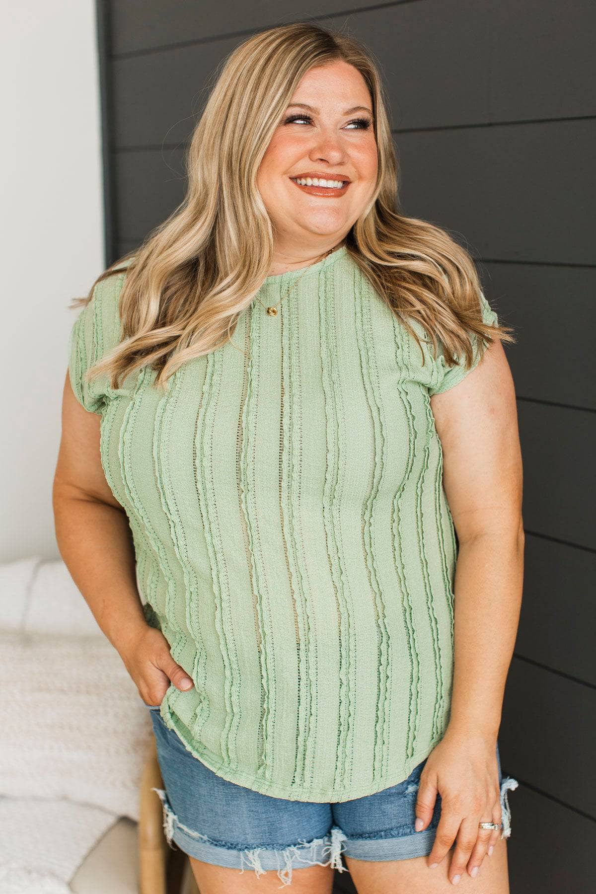 Unbelievable Beauty Cap Sleeve Top- Light Sage - Image 3