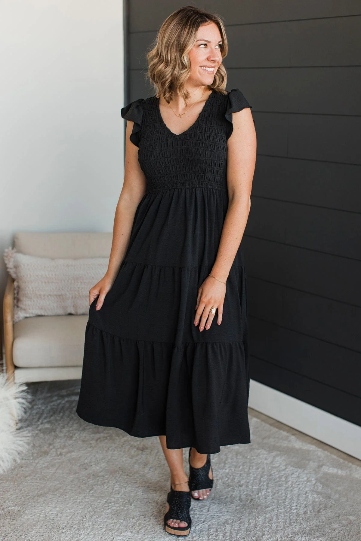 Unbelievably Blissful Midi Dress- Black - Image 2