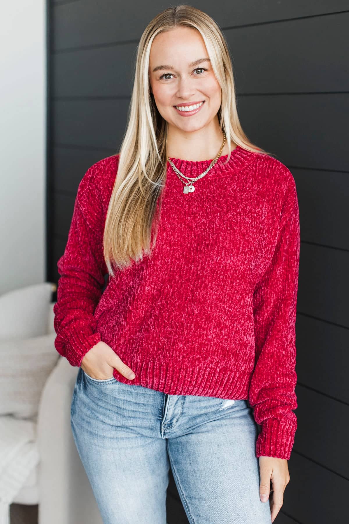 Unconditionally Yours Chenille Knit Sweater- Crimson - Image 2