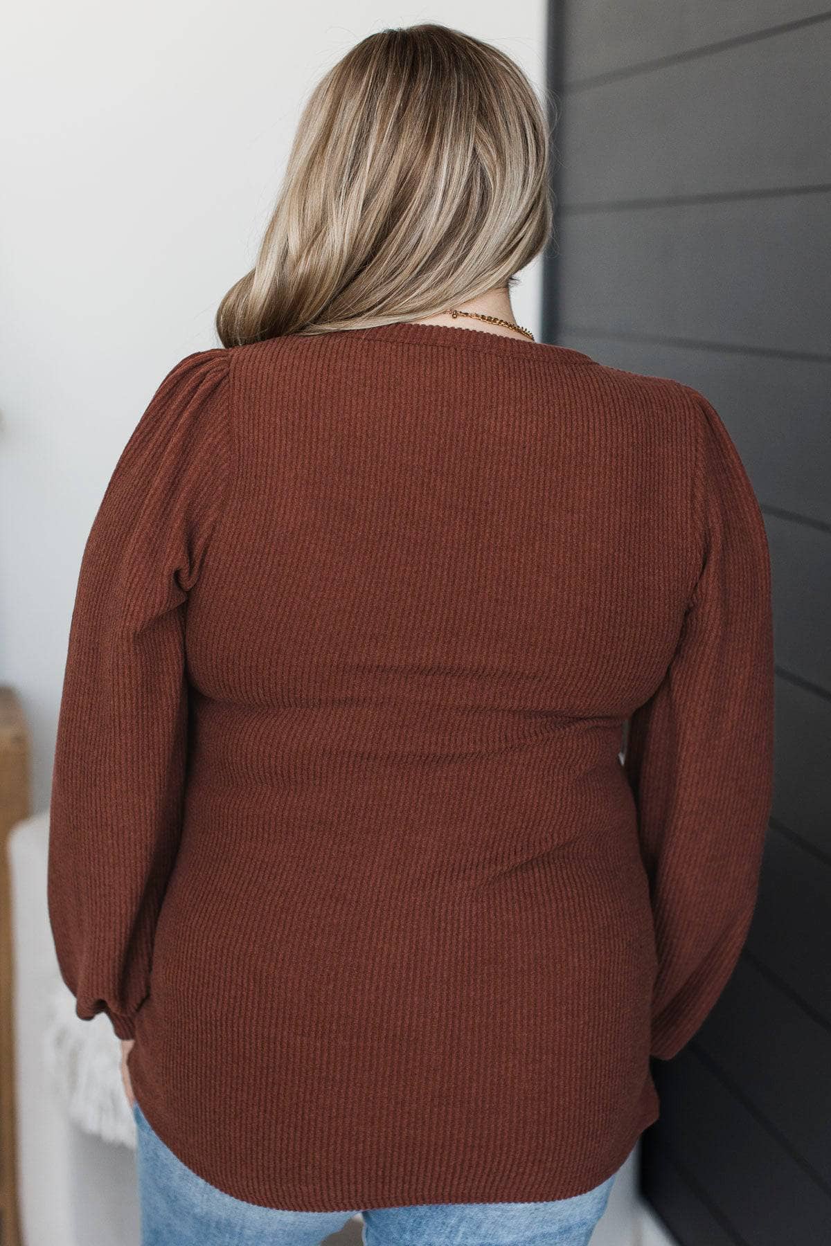 Uncovering Happiness Ribbed Puff Sleeve Top- Chocolate - Image 7