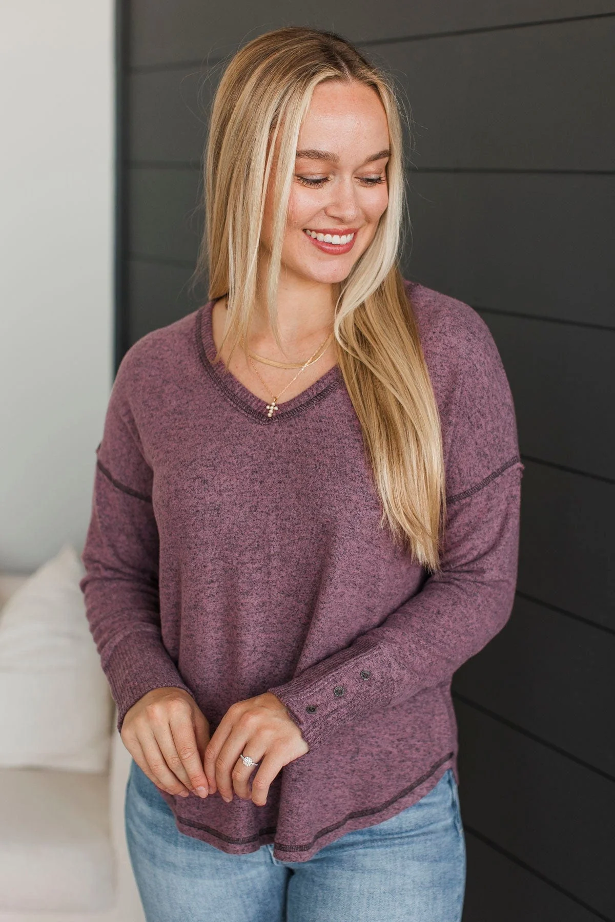 Undeniable Attraction V-Neck Top- Dark Mauve - Image 2