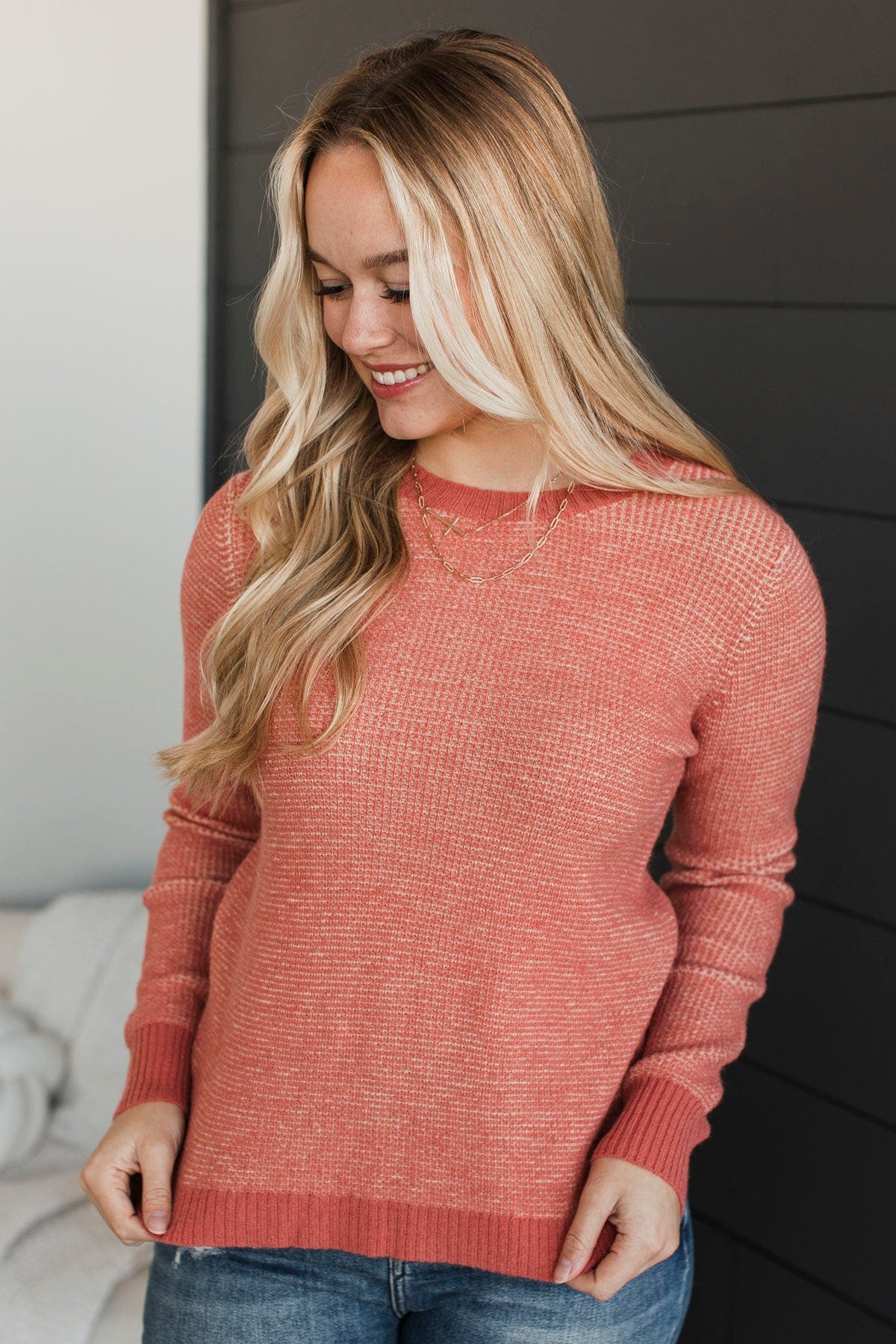 Undeniable Chemistry Knit Sweater- Dark Coral - Image 3