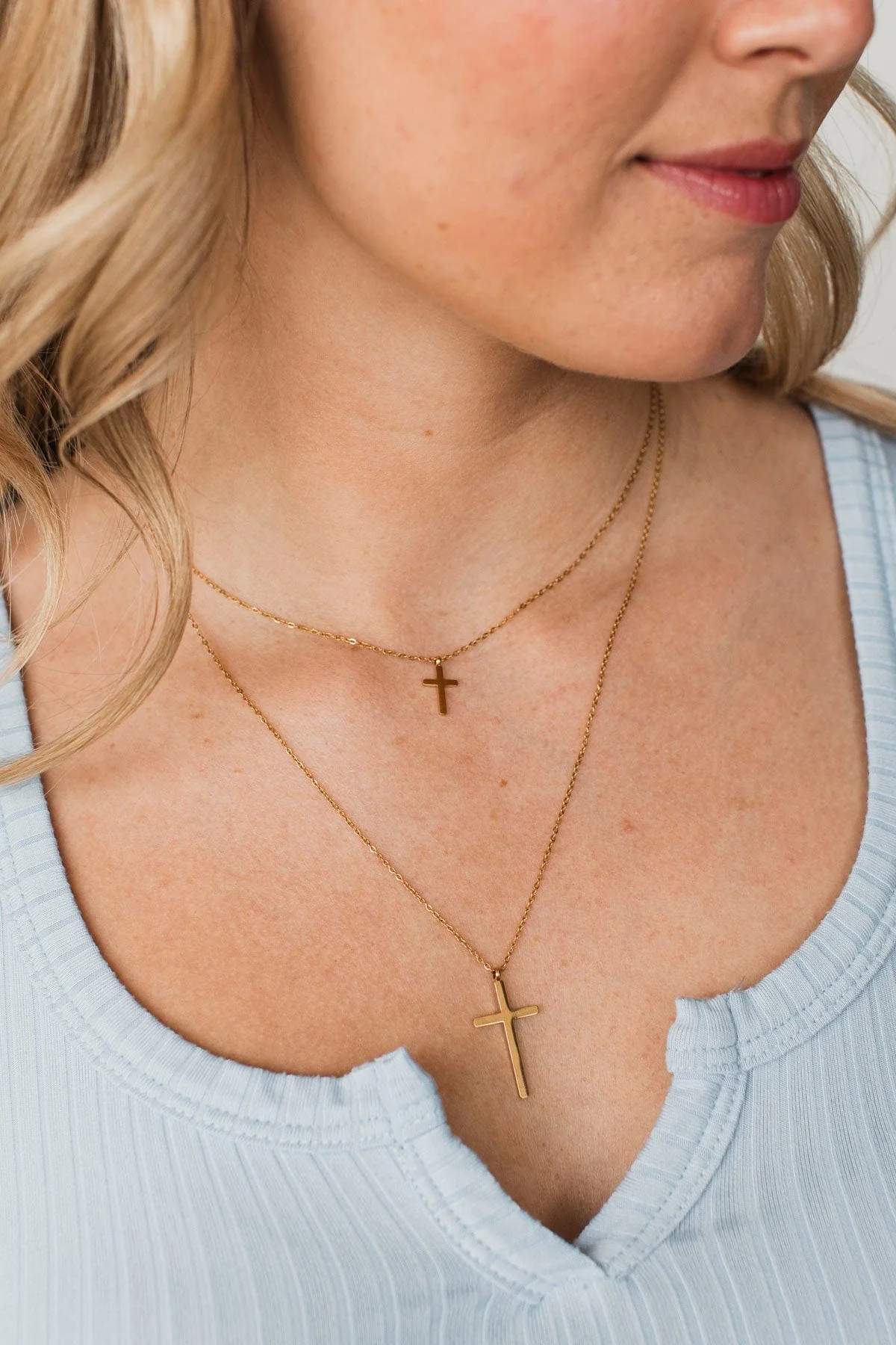 Undeniable Grace 2-Tier Cross Necklace- Gold