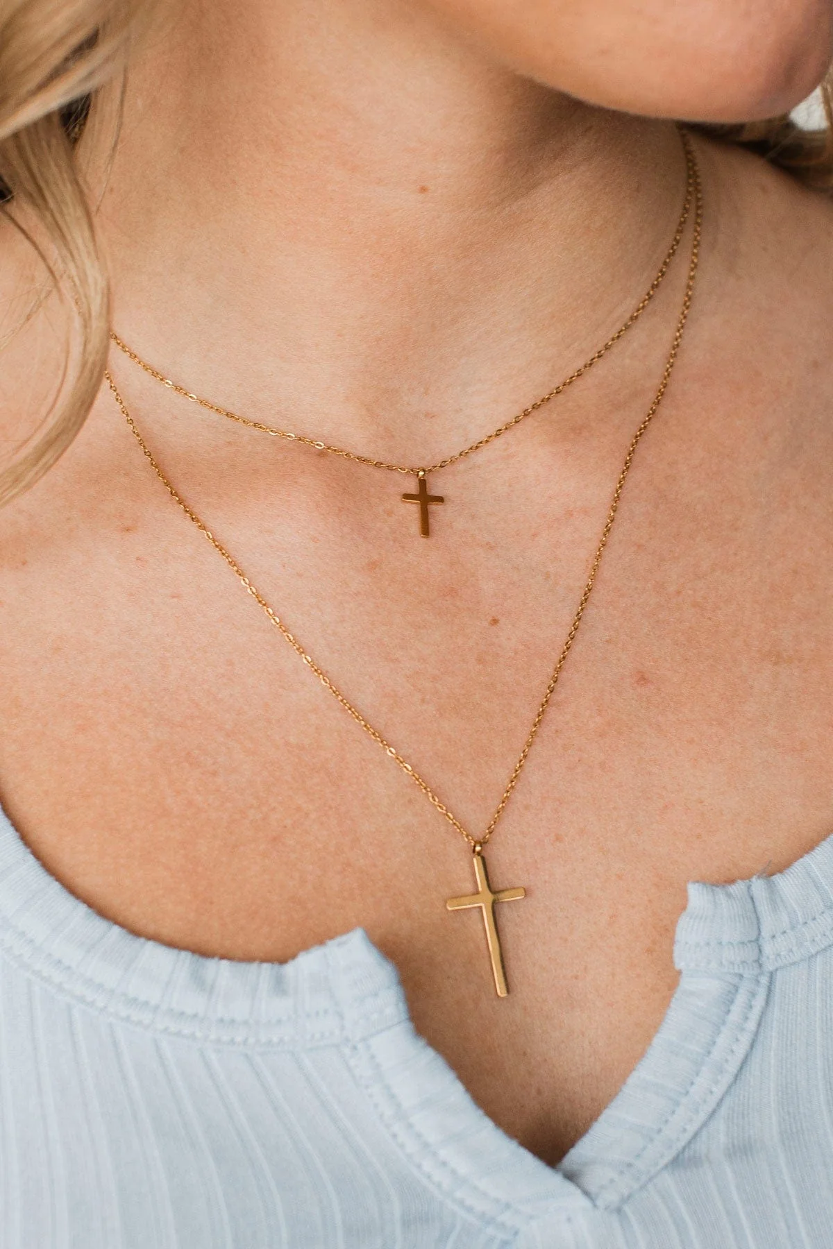 Undeniable Grace 2-Tier Cross Necklace- Gold - Image 2