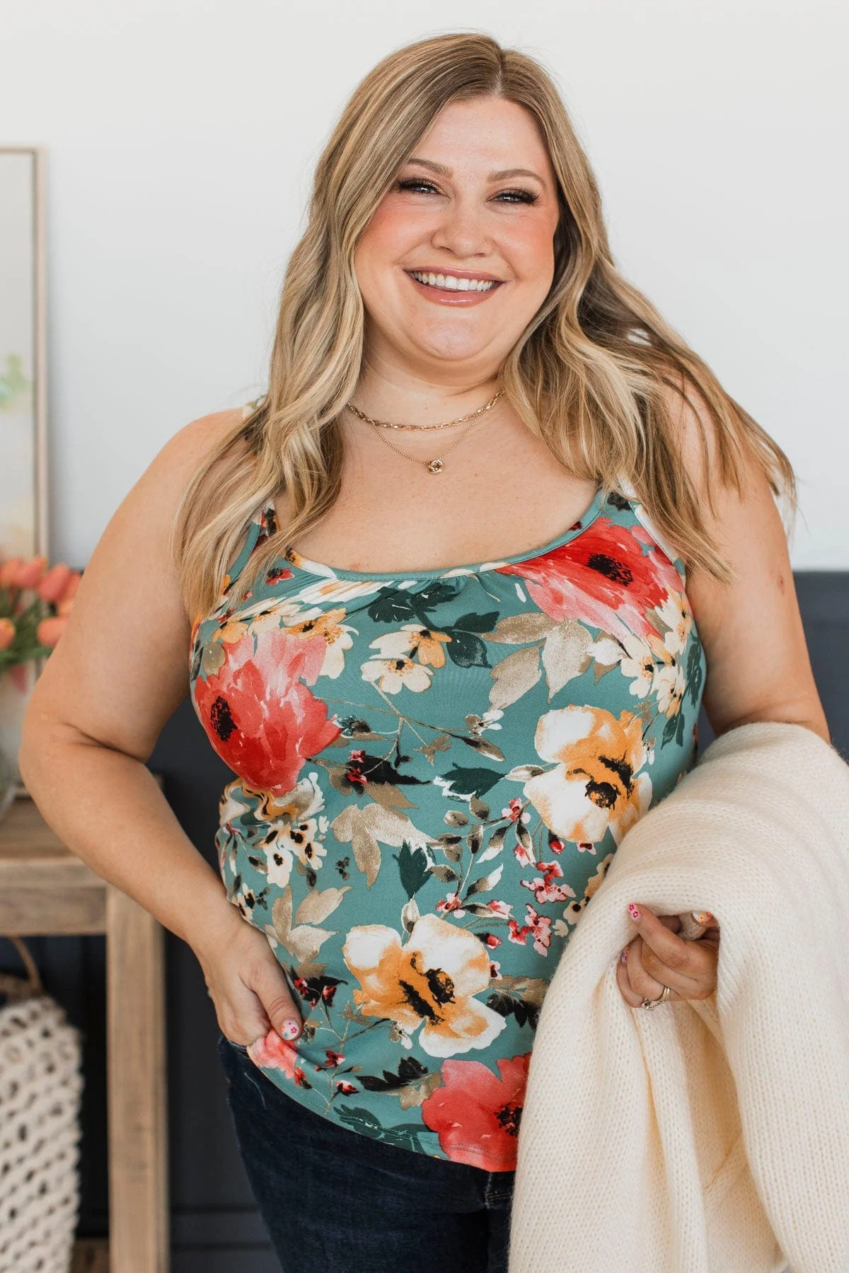 Undeniable Presence Floral Tank Top- Dark Mint - Image 2