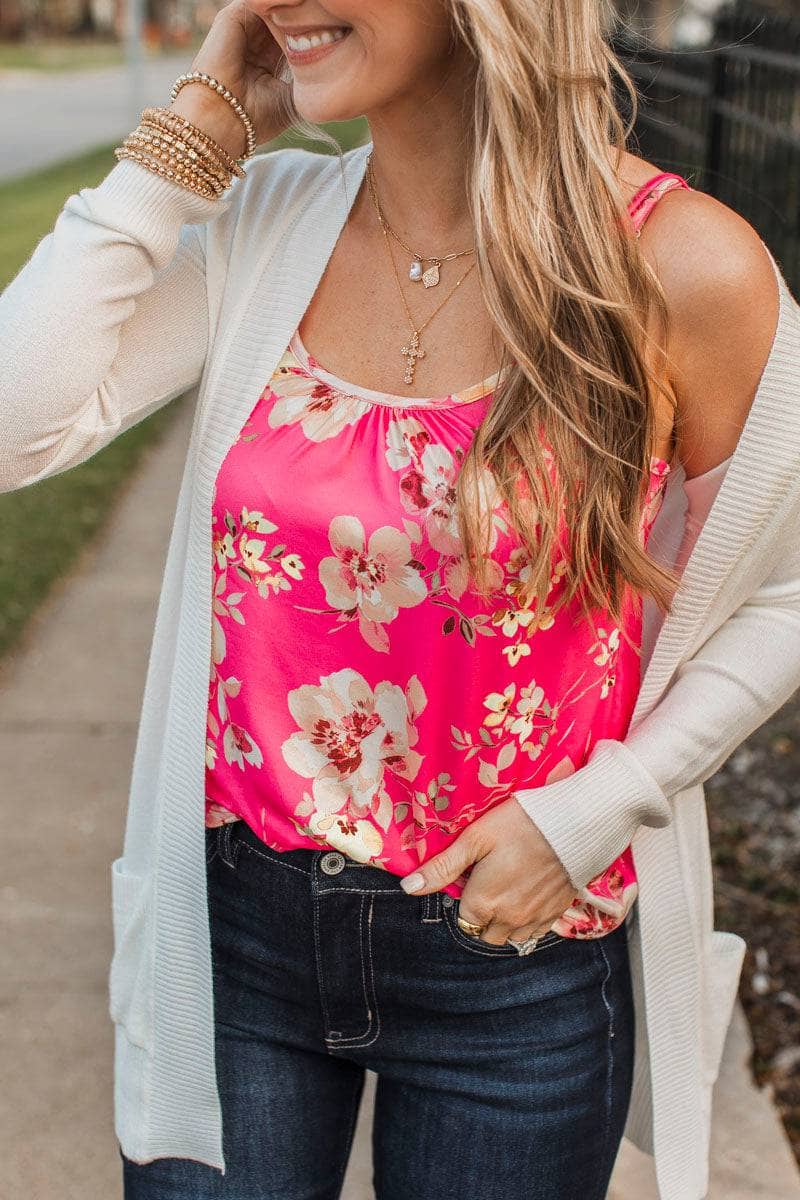 Undeniable Presence Floral Tank Top- Hot Pink - Image 3