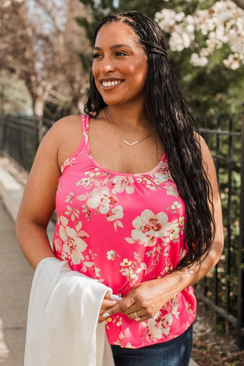 Undeniable Presence Floral Tank Top- Hot Pink - Image 4