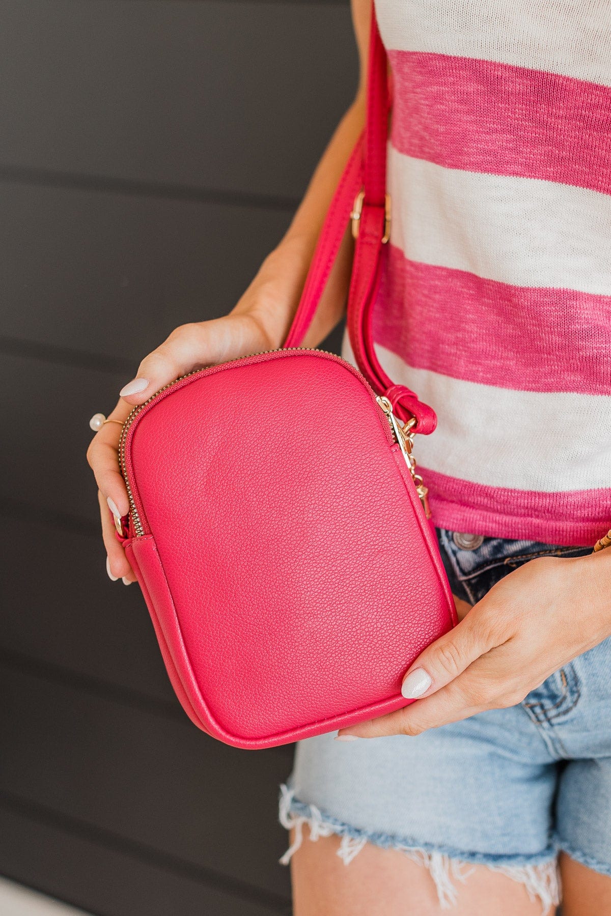 Undeniable Shine Crossbody Purse- Fuchsia - Image 4