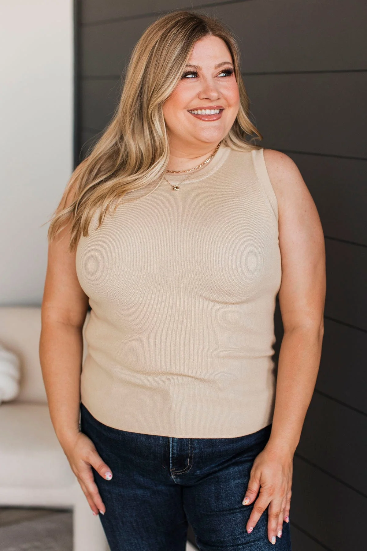 Undeniably Adorable Ribbed Tank Top- Oatmeal - Image 4