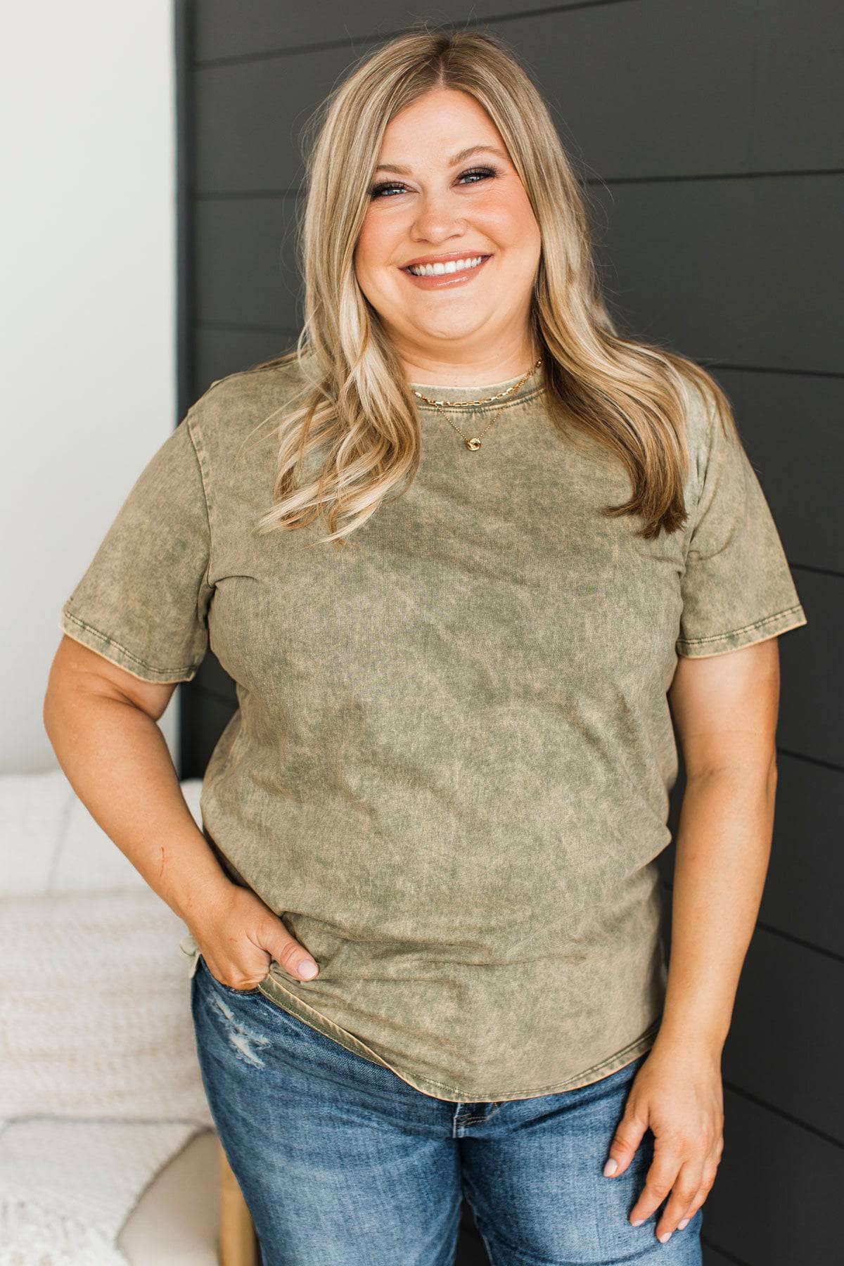 Undeniably Mine Mineral Wash Top- Light Olive - Image 2