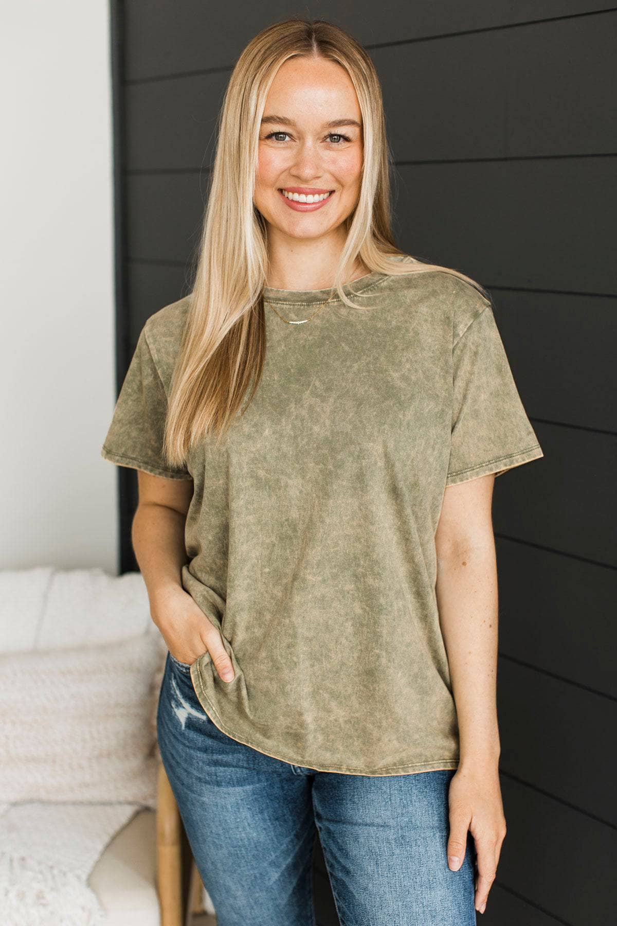 Undeniably Mine Mineral Wash Top- Light Olive - Image 3