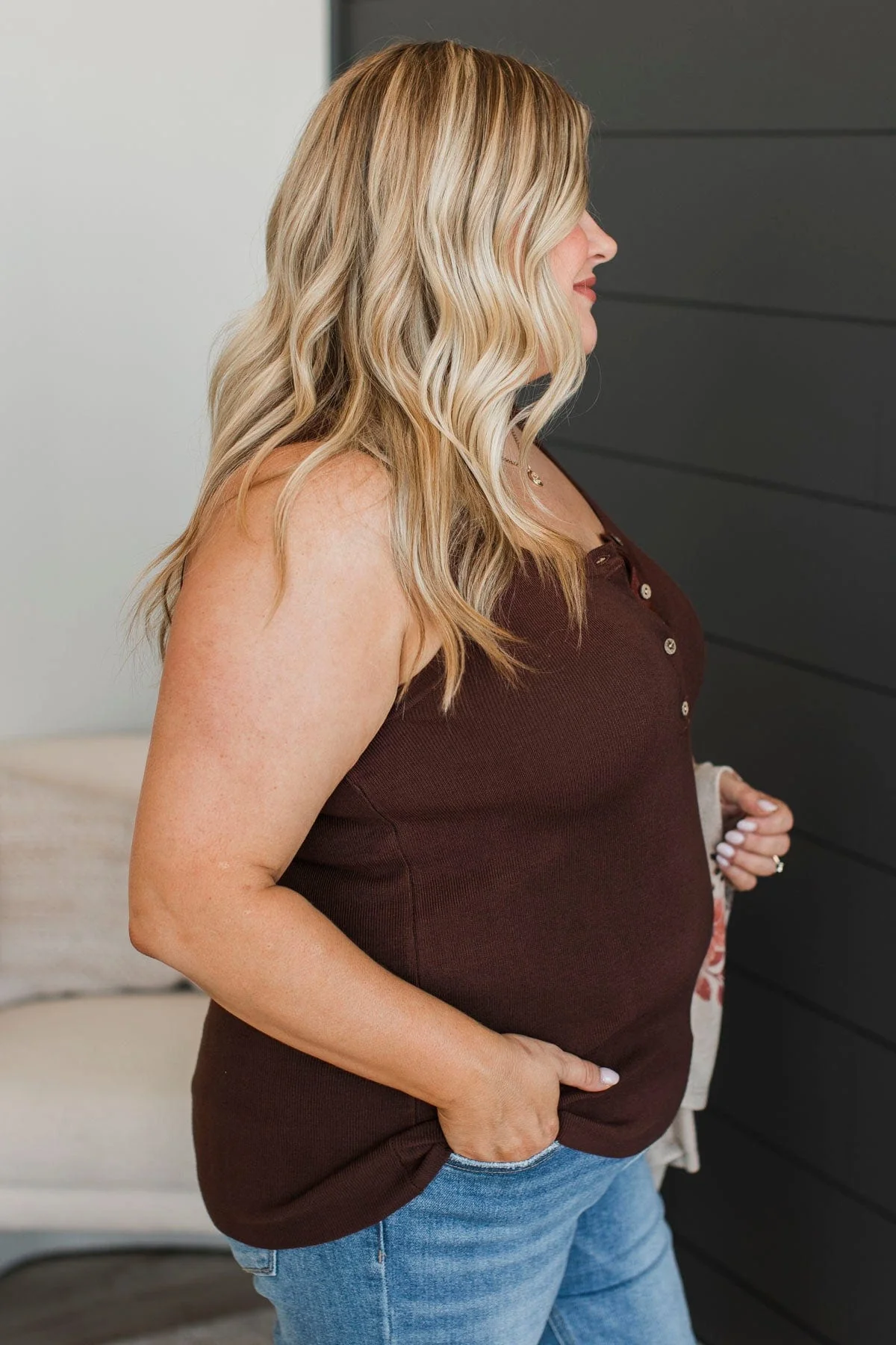 Undeniably Perfect Ribbed Tank Top- Dark Brown - Image 6