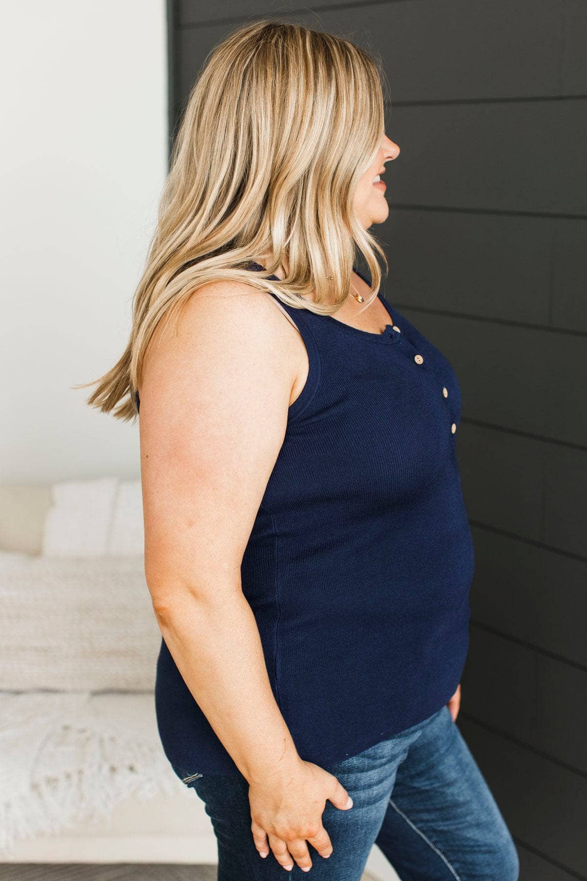 Undeniably Perfect Ribbed Tank Top- Dark Navy - Image 6