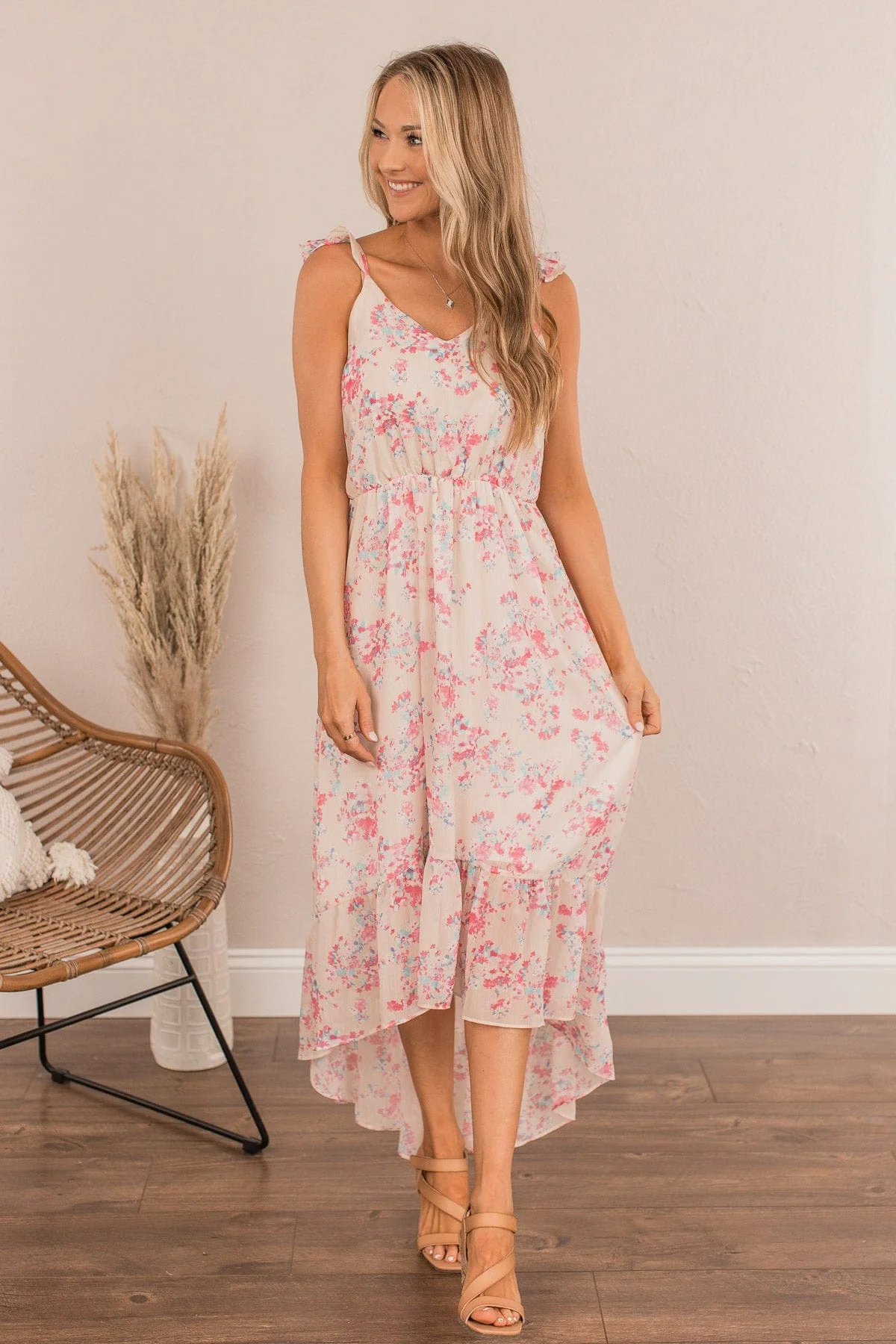 Under The Blossoms High-Low Dress- Cream - Image 3
