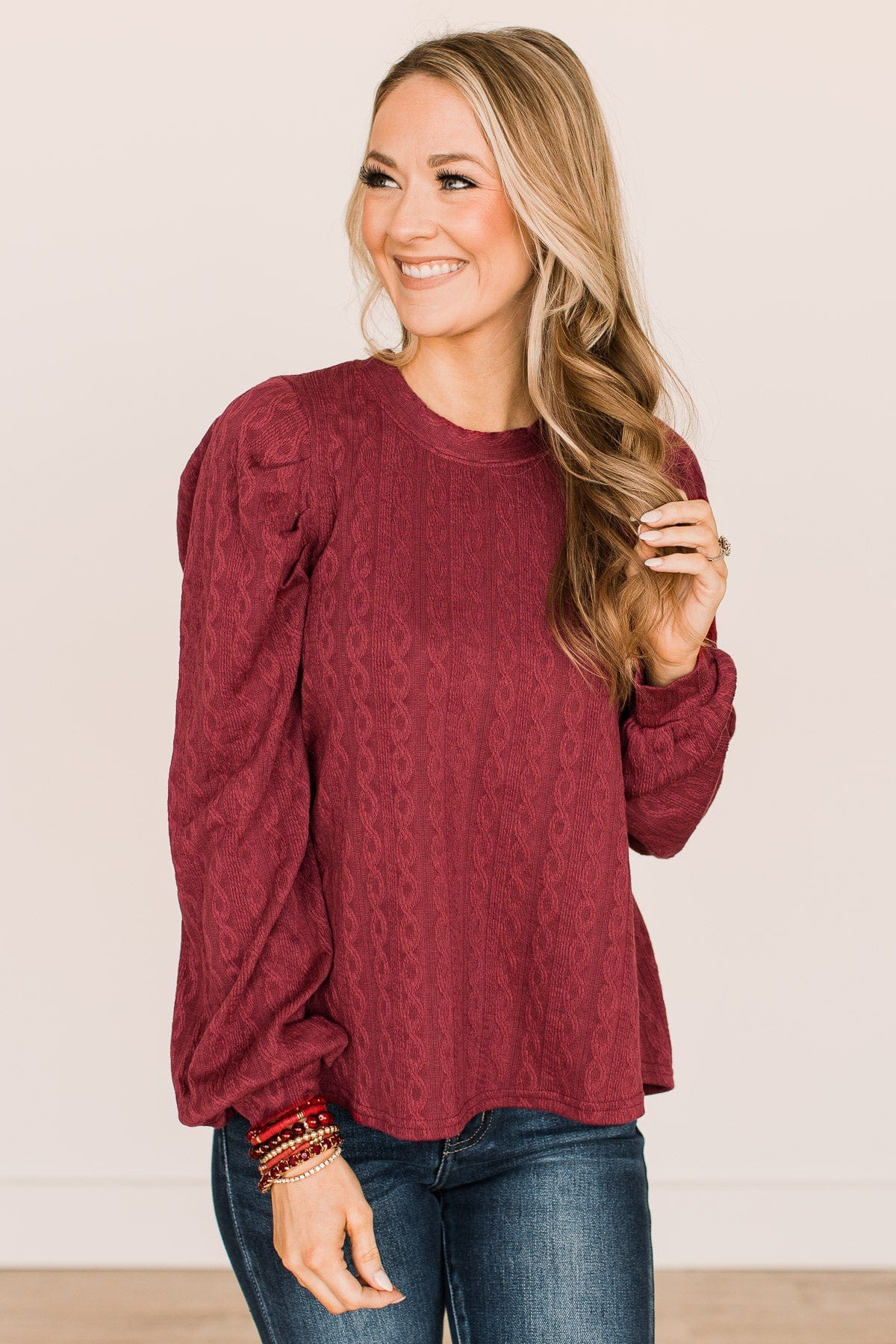 Under The Mistletoe Knit Top- Burgundy - Image 4