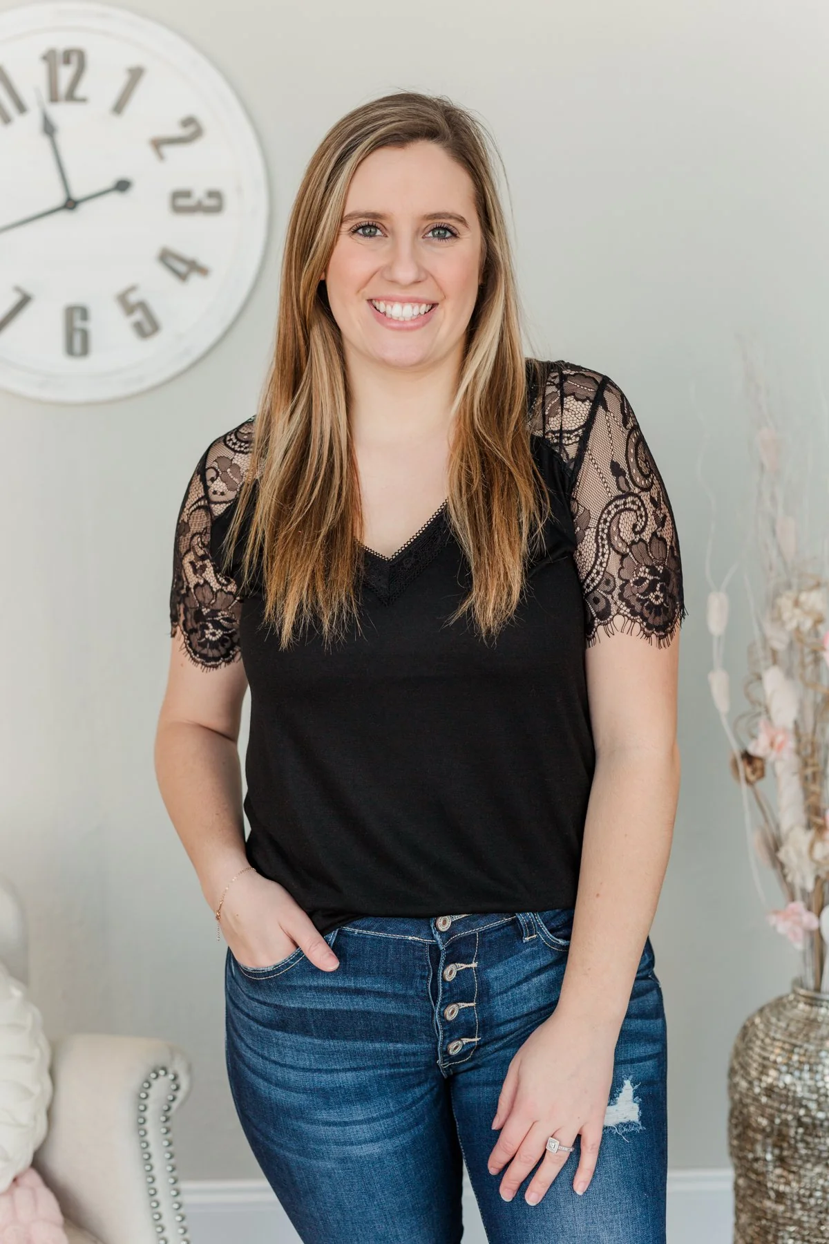 Under The Night Sky Lace Trim Top- Black - Image 3