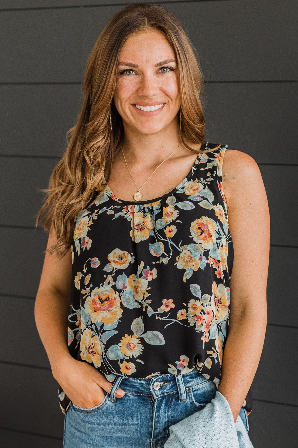 Under Your Spell Floral Tank Top- Black - Image 3