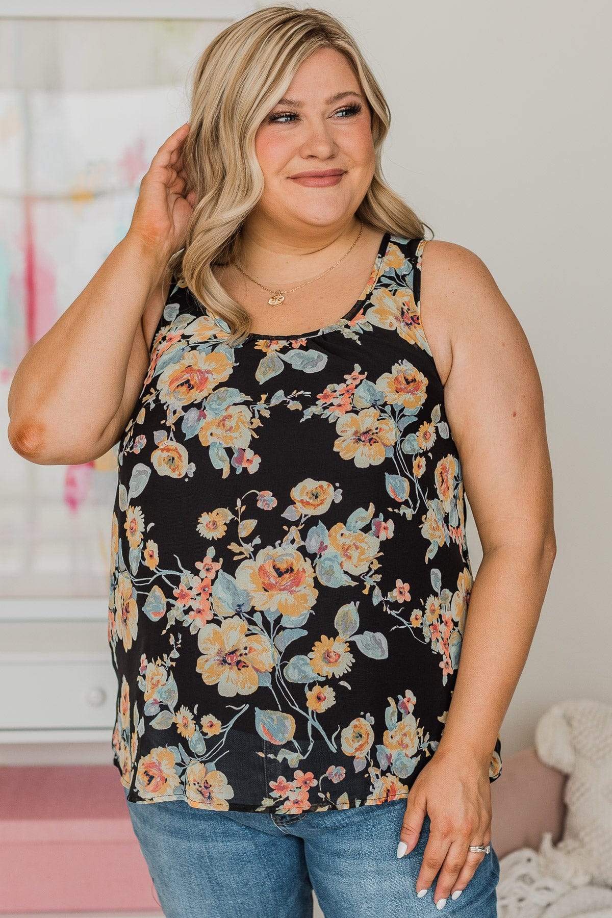 Under Your Spell Floral Tank Top- Black - Image 4