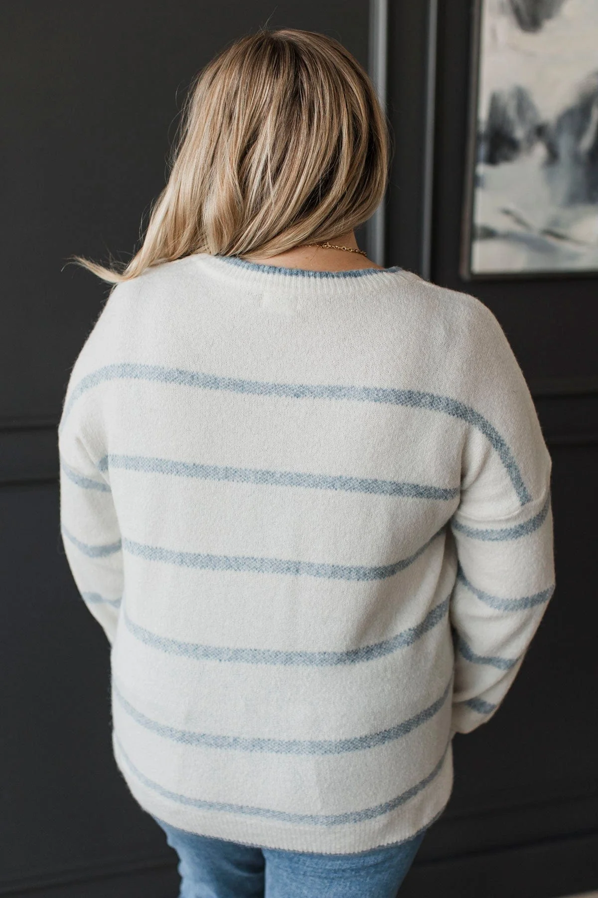 Undivided Attention Striped Sweater- Ivory & Denim - Image 7
