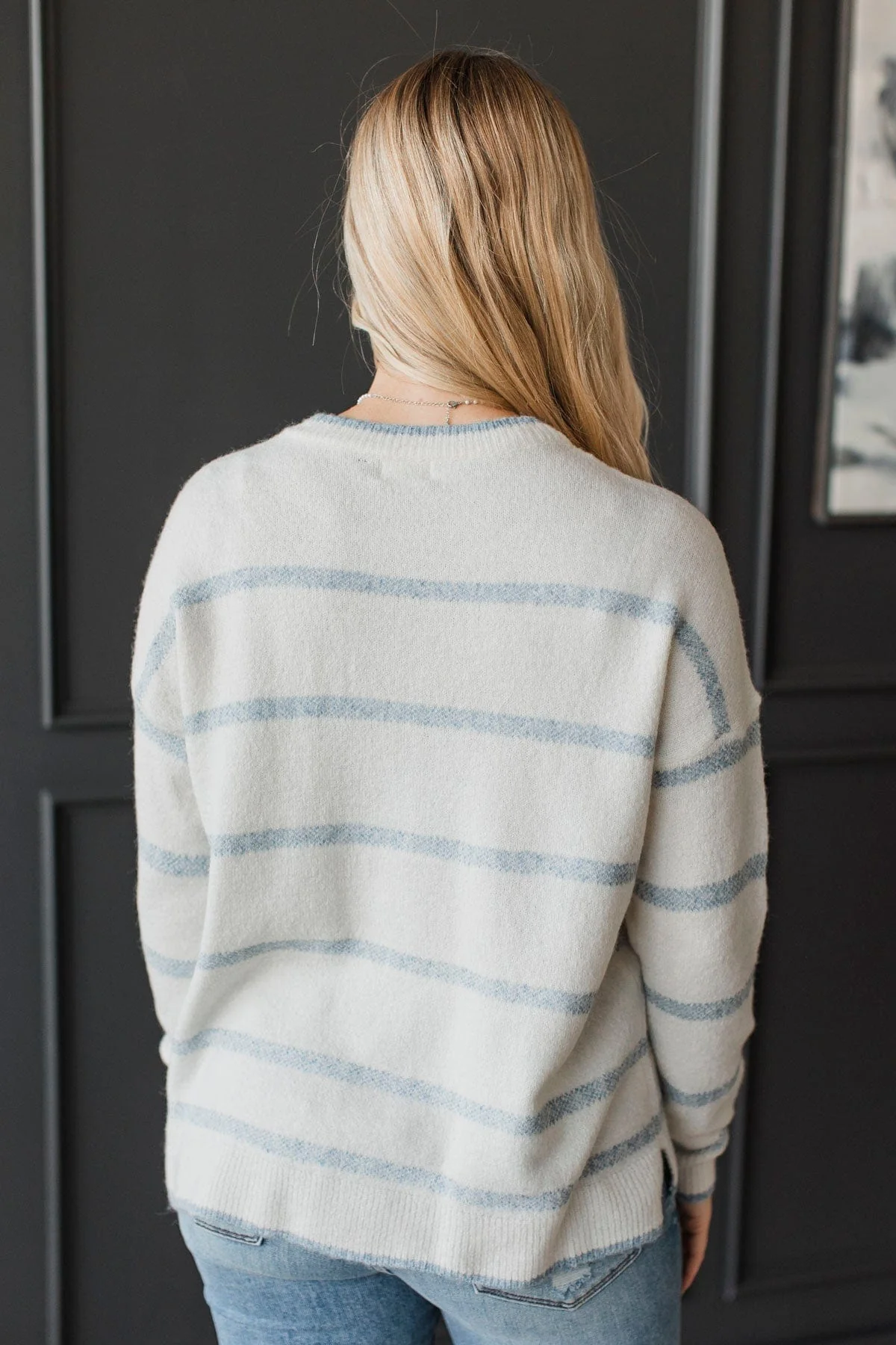 Undivided Attention Striped Sweater- Ivory & Denim - Image 8