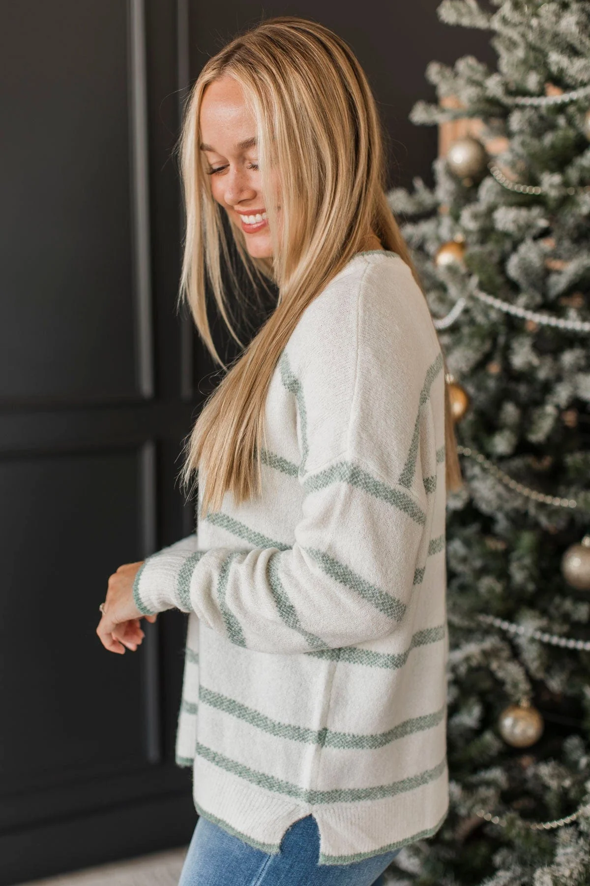 Undivided Attention Striped Sweater- Ivory & Dusty Mint - Image 6