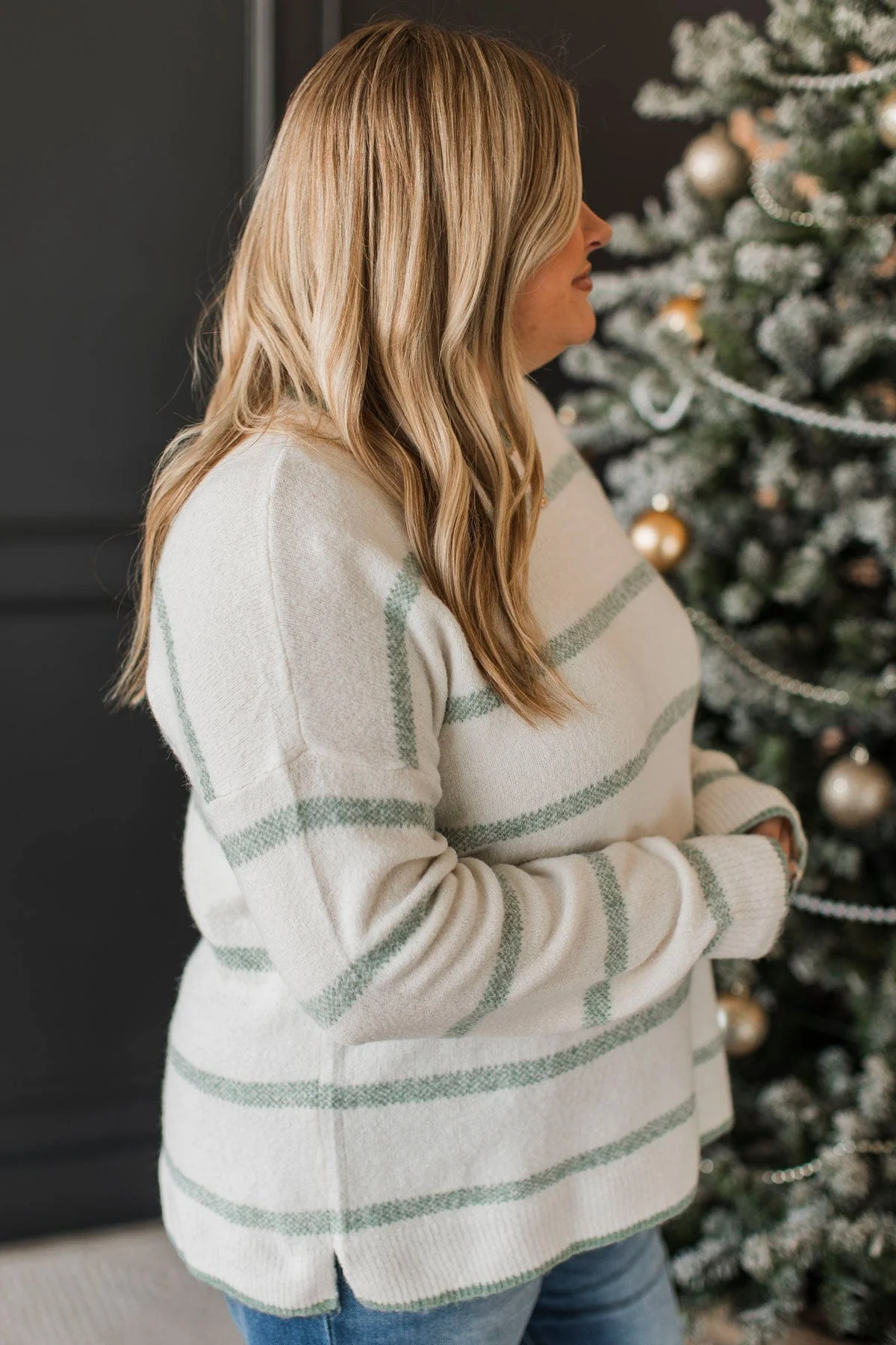Undivided Attention Striped Sweater- Ivory & Dusty Mint - Image 7