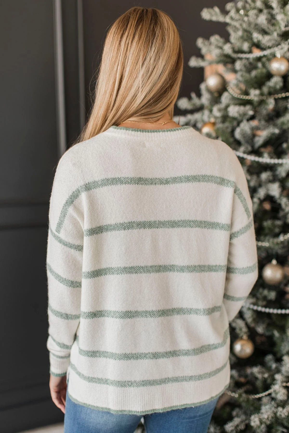 Undivided Attention Striped Sweater- Ivory & Dusty Mint - Image 8