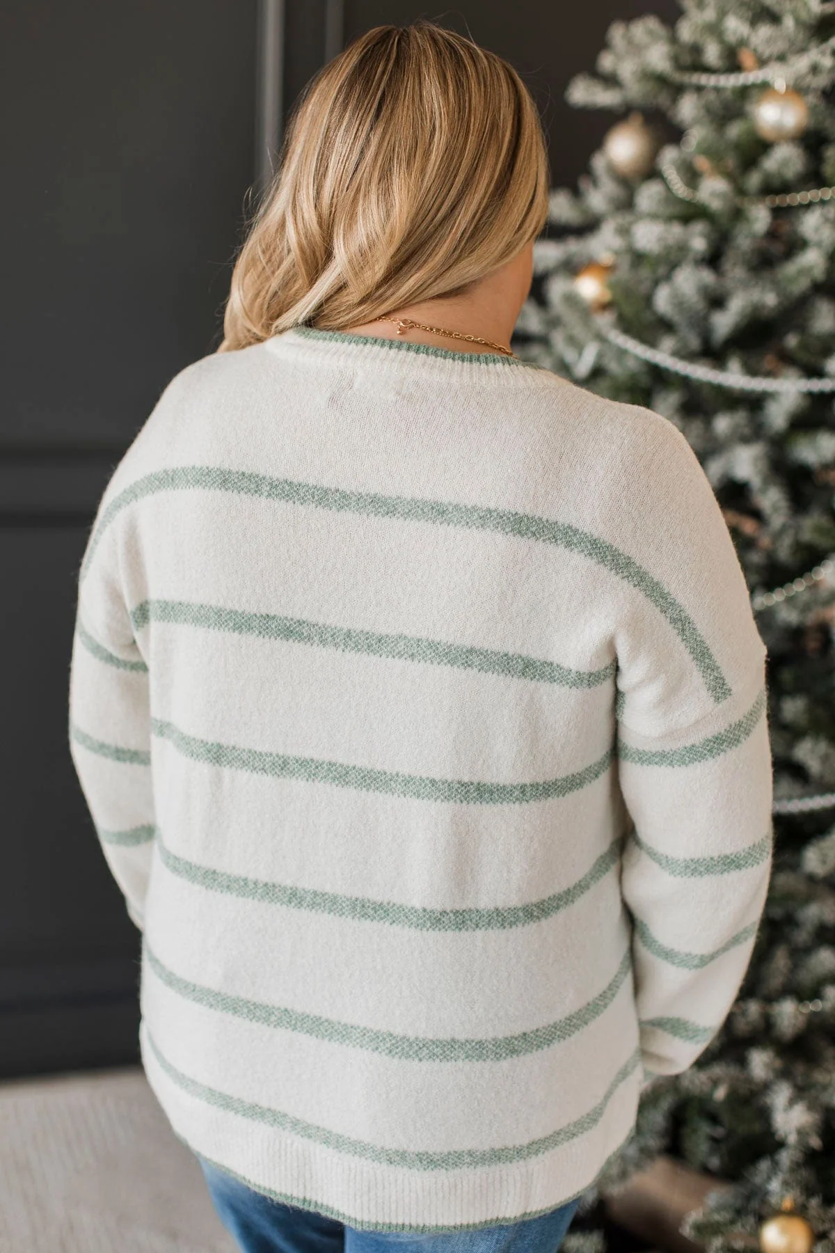 Undivided Attention Striped Sweater- Ivory & Dusty Mint - Image 9