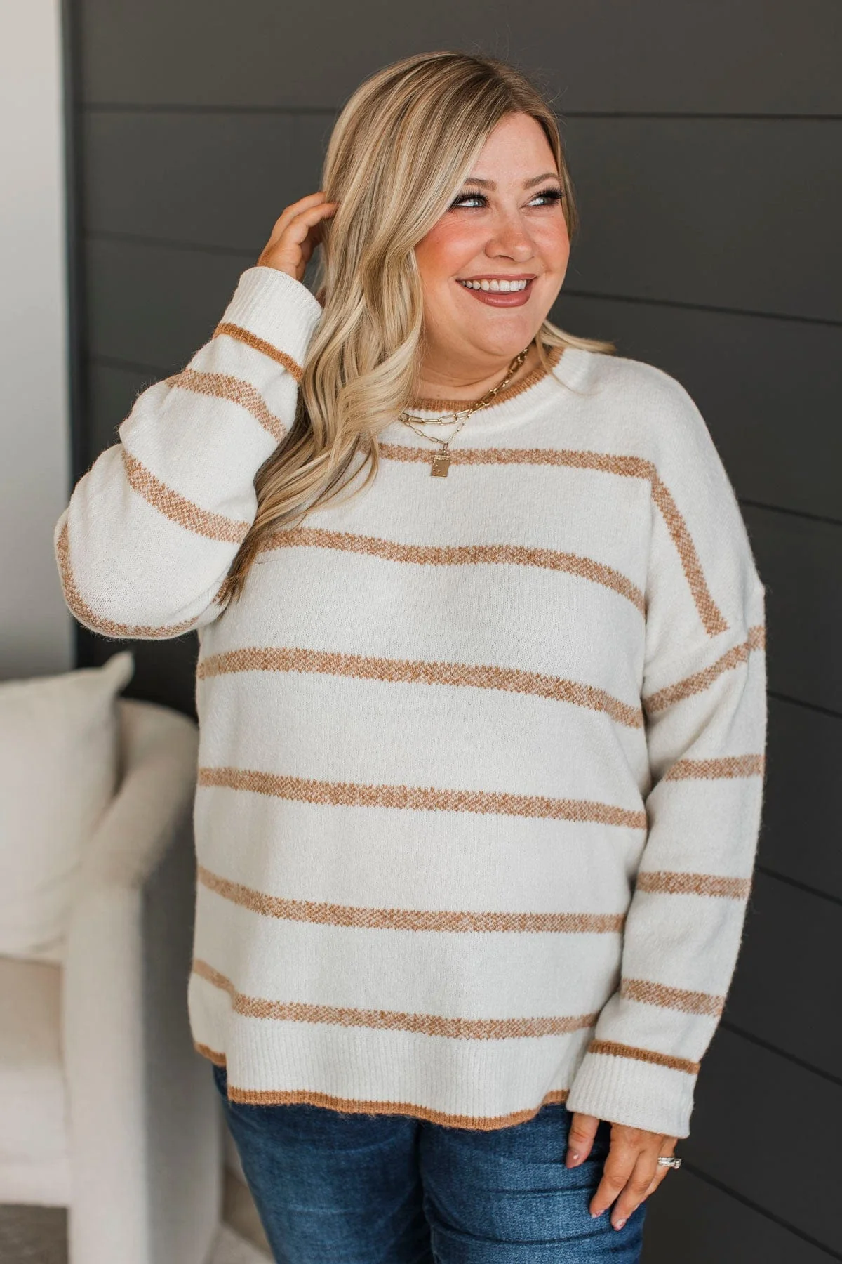 Undivided Attention Striped Sweater- Ivory & Honey - Image 2