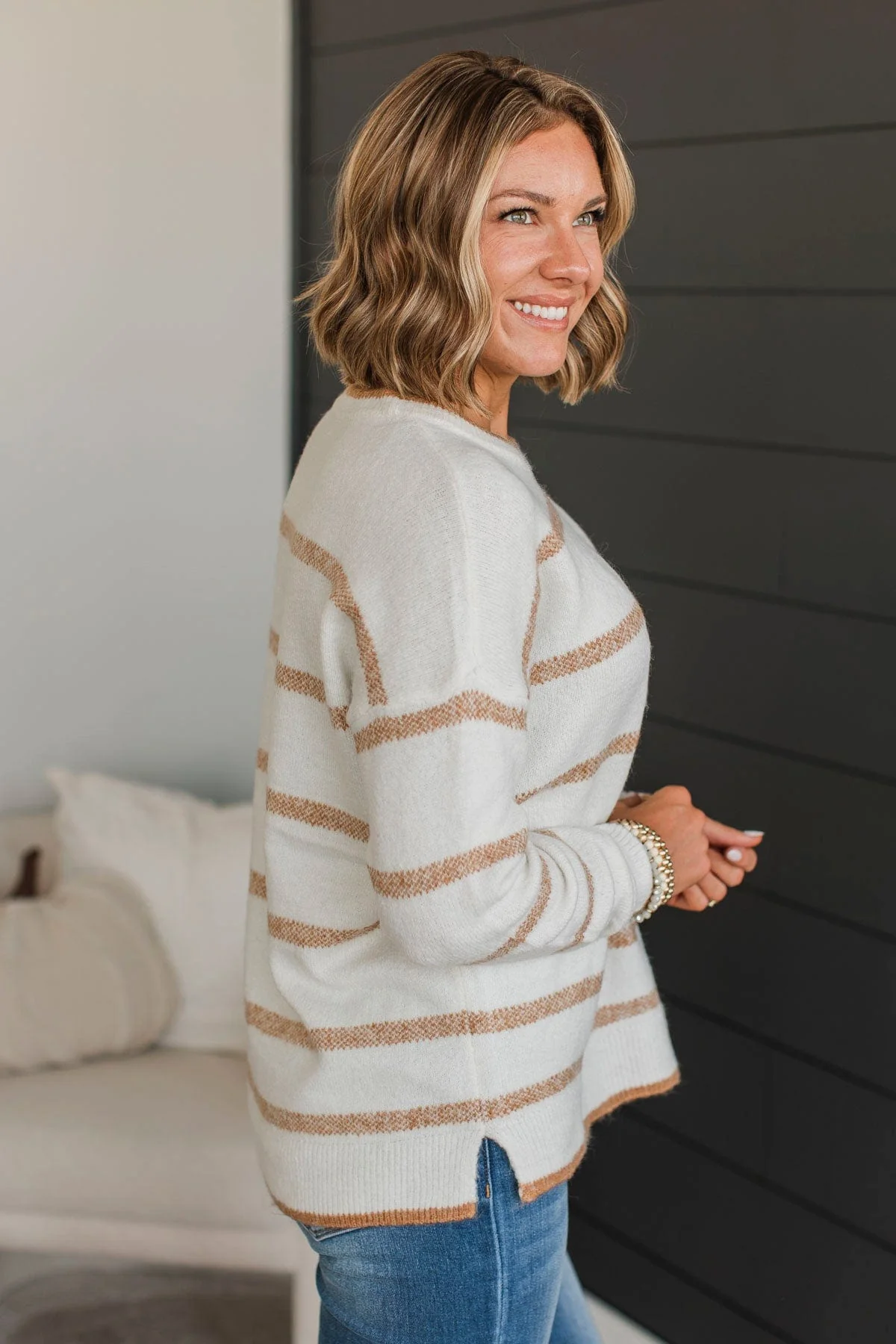 Undivided Attention Striped Sweater- Ivory & Honey - Image 5