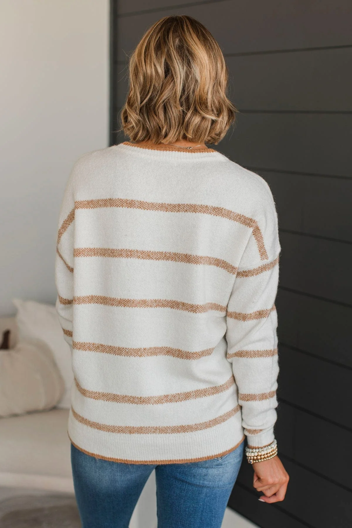 Undivided Attention Striped Sweater- Ivory & Honey - Image 7