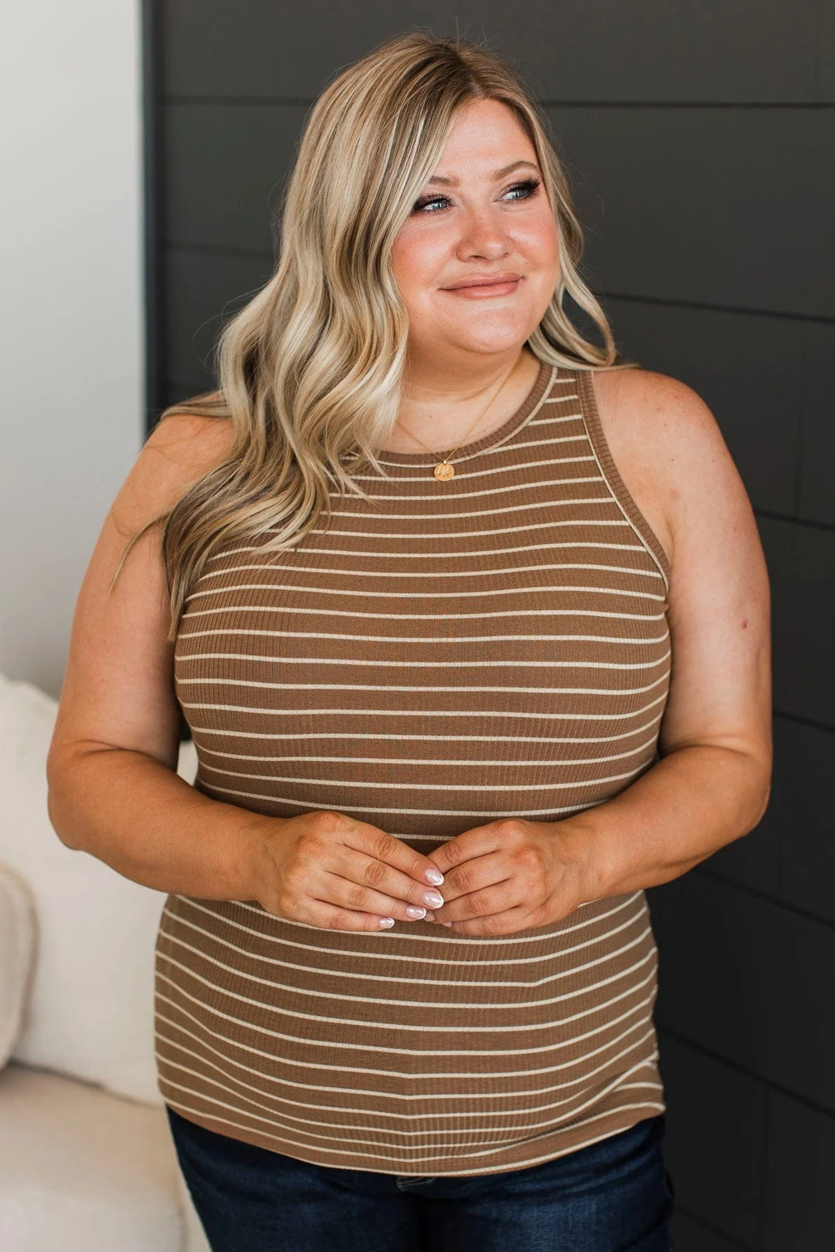 Uneventful Nights Striped Tank Top- Camel - Image 5