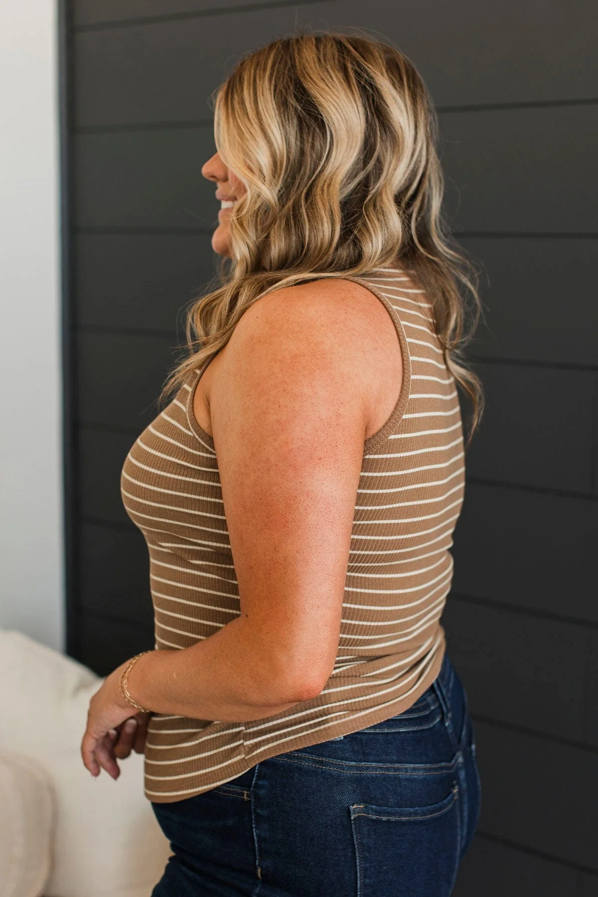 Uneventful Nights Striped Tank Top- Camel - Image 6