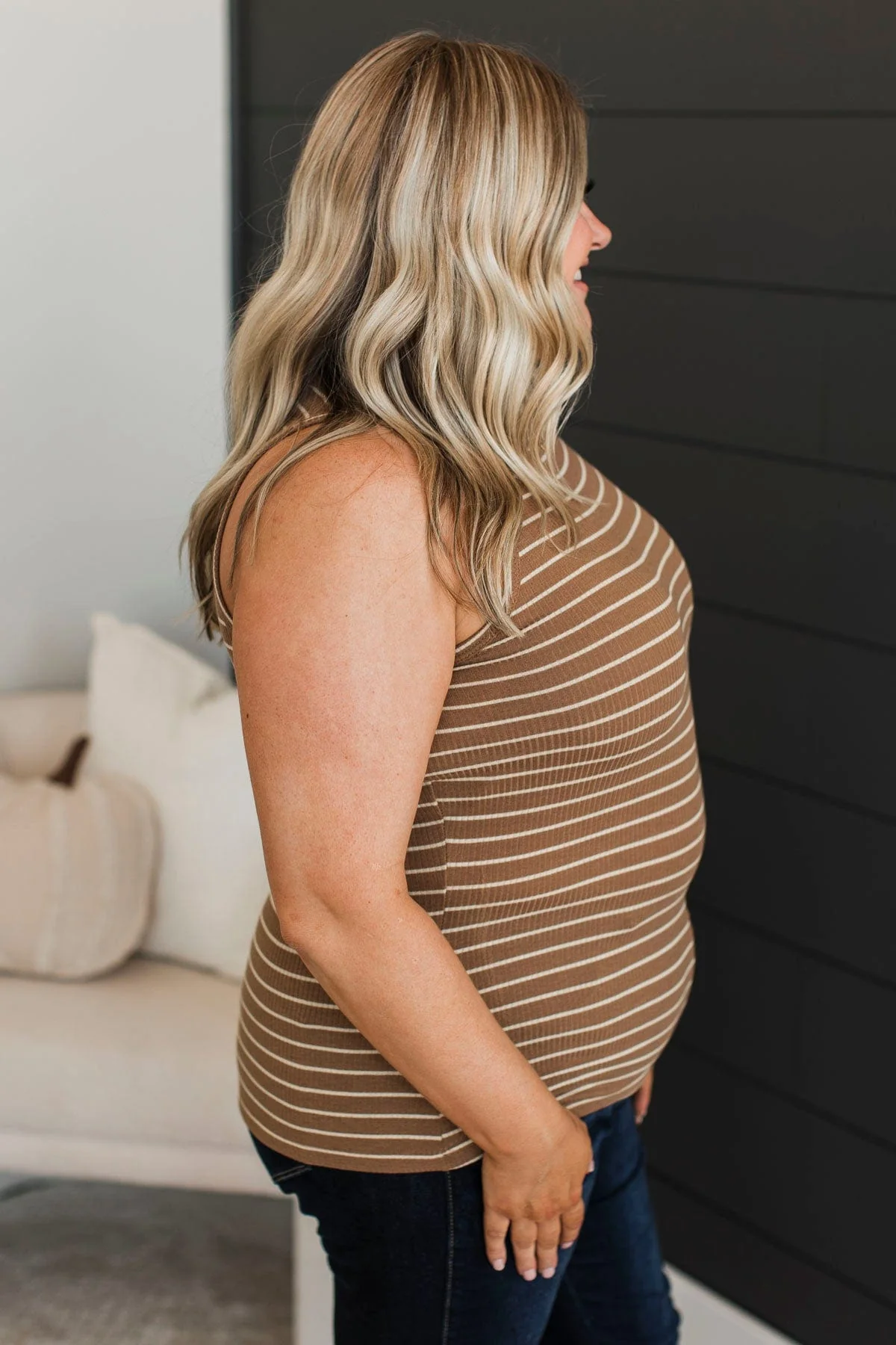 Uneventful Nights Striped Tank Top- Camel - Image 8