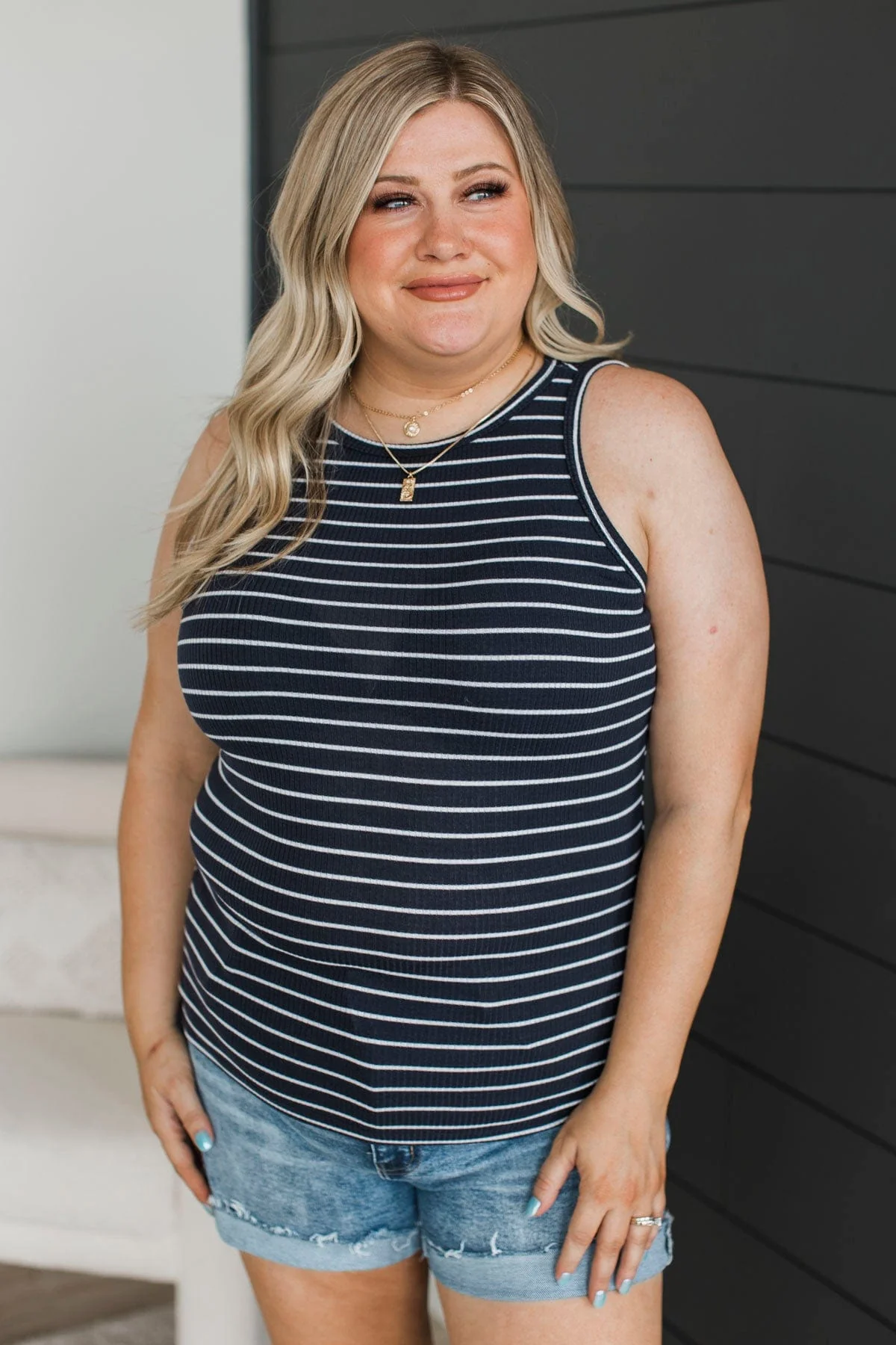 Uneventful Nights Striped Tank Top- Navy - Image 2