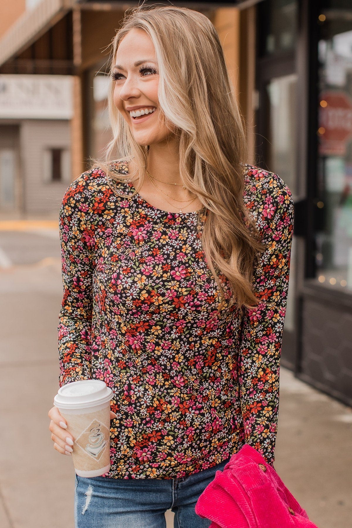 Unexplainable Feelings Floral Knit Top- Black