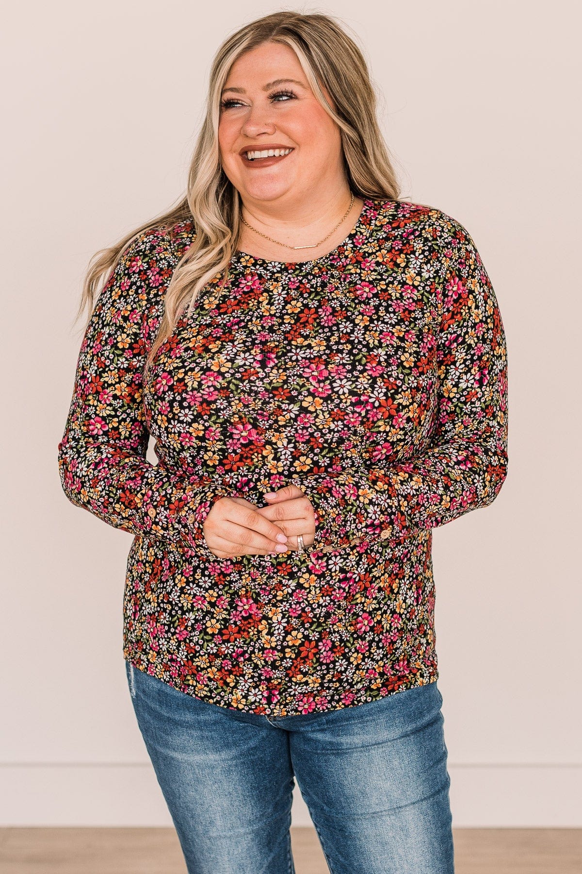Unexplainable Feelings Floral Knit Top- Black - Image 2