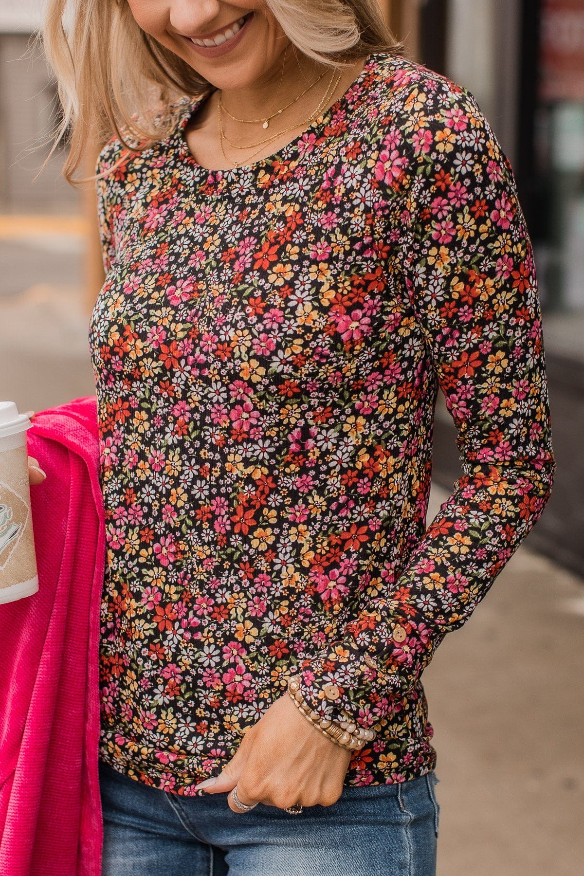 Unexplainable Feelings Floral Knit Top- Black - Image 3
