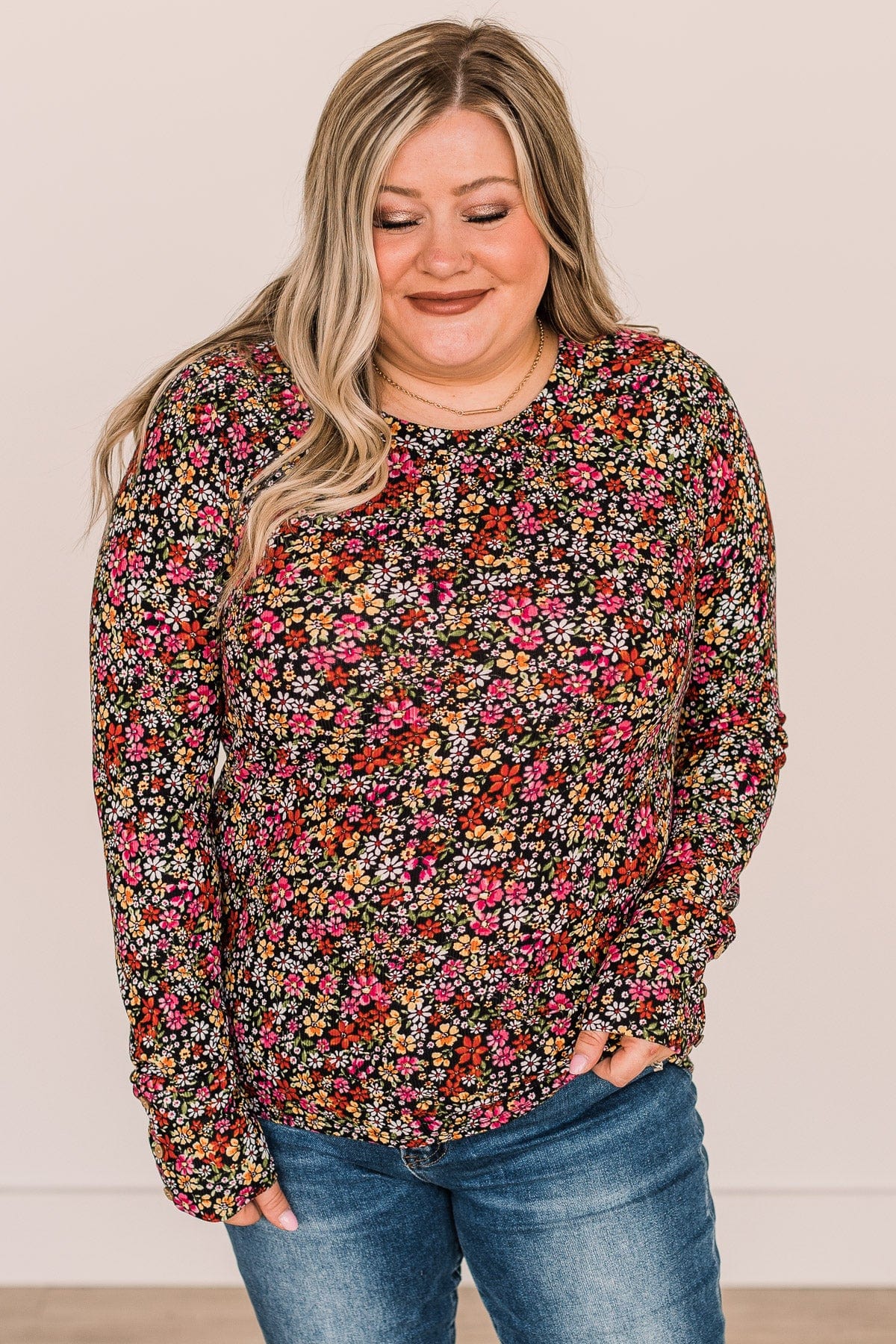 Unexplainable Feelings Floral Knit Top- Black - Image 4