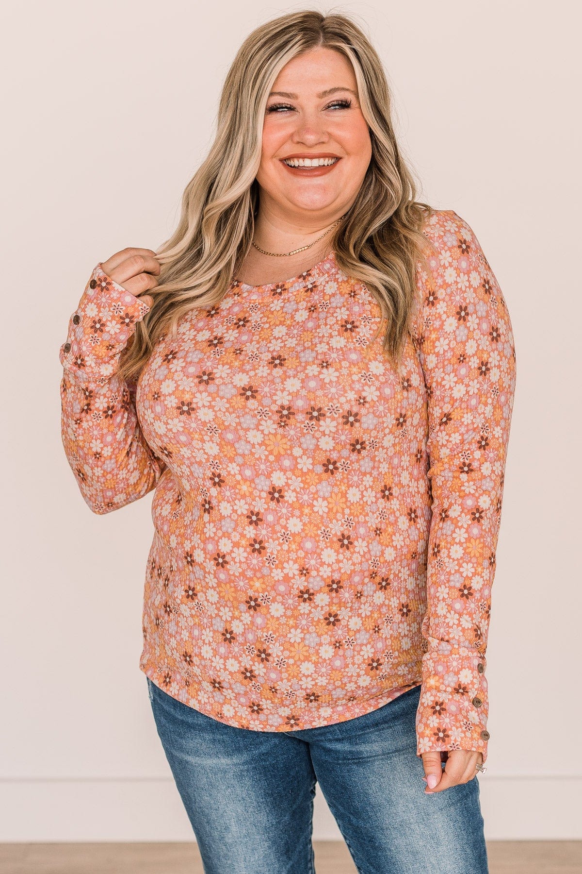Unexplainable Feelings Floral Knit Top- Light Orange & Pink - Image 3