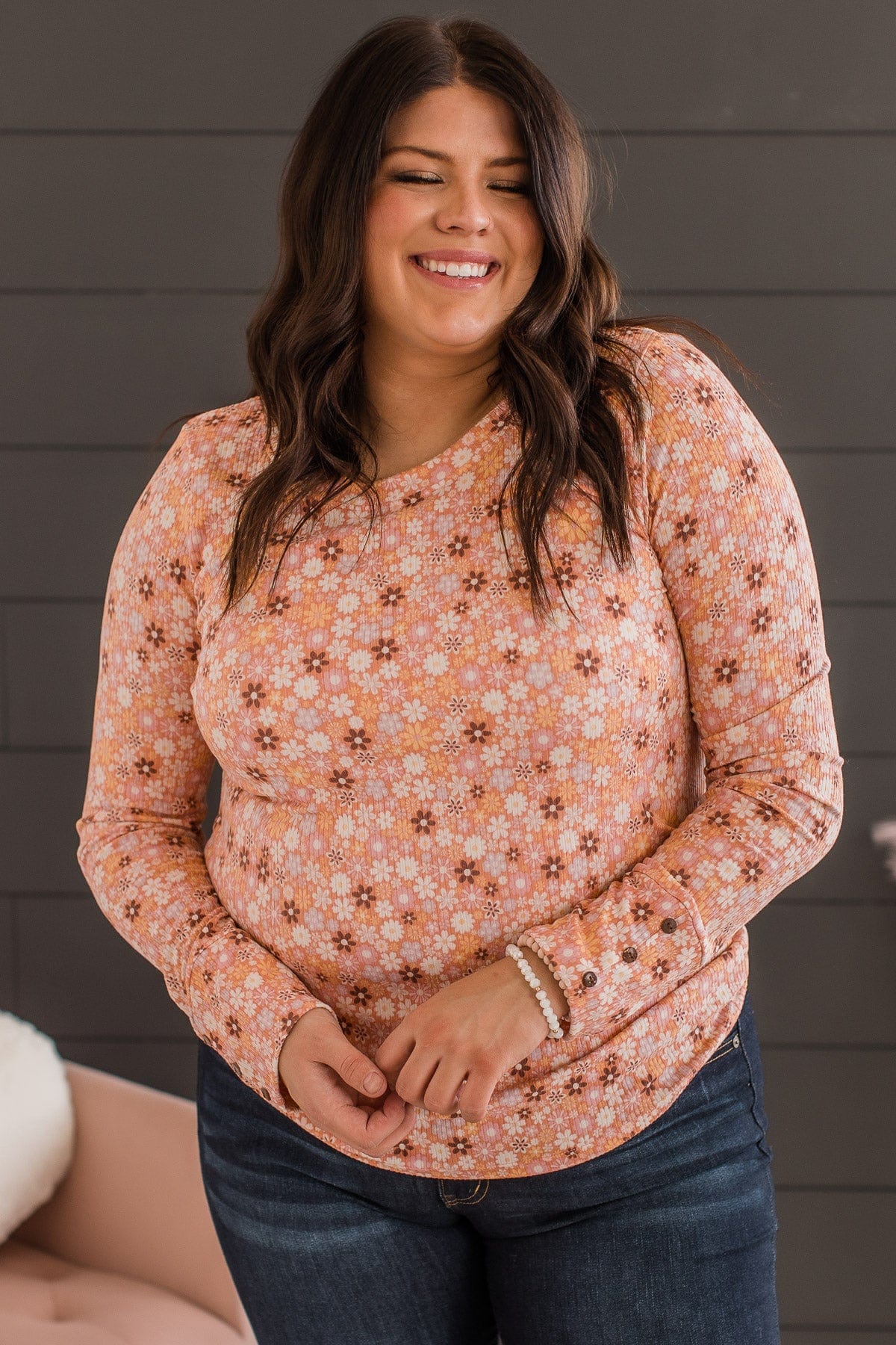 Unexplainable Feelings Floral Knit Top- Light Orange & Pink - Image 4