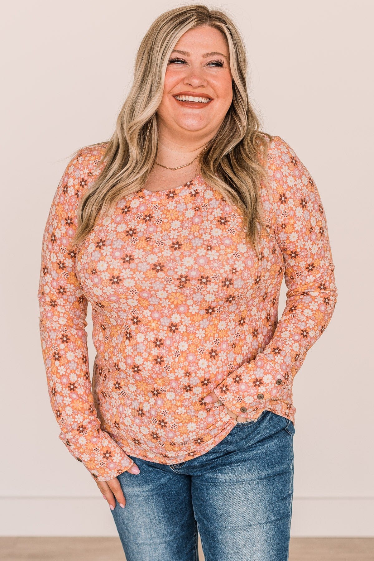 Unexplainable Feelings Floral Knit Top- Light Orange & Pink - Image 6