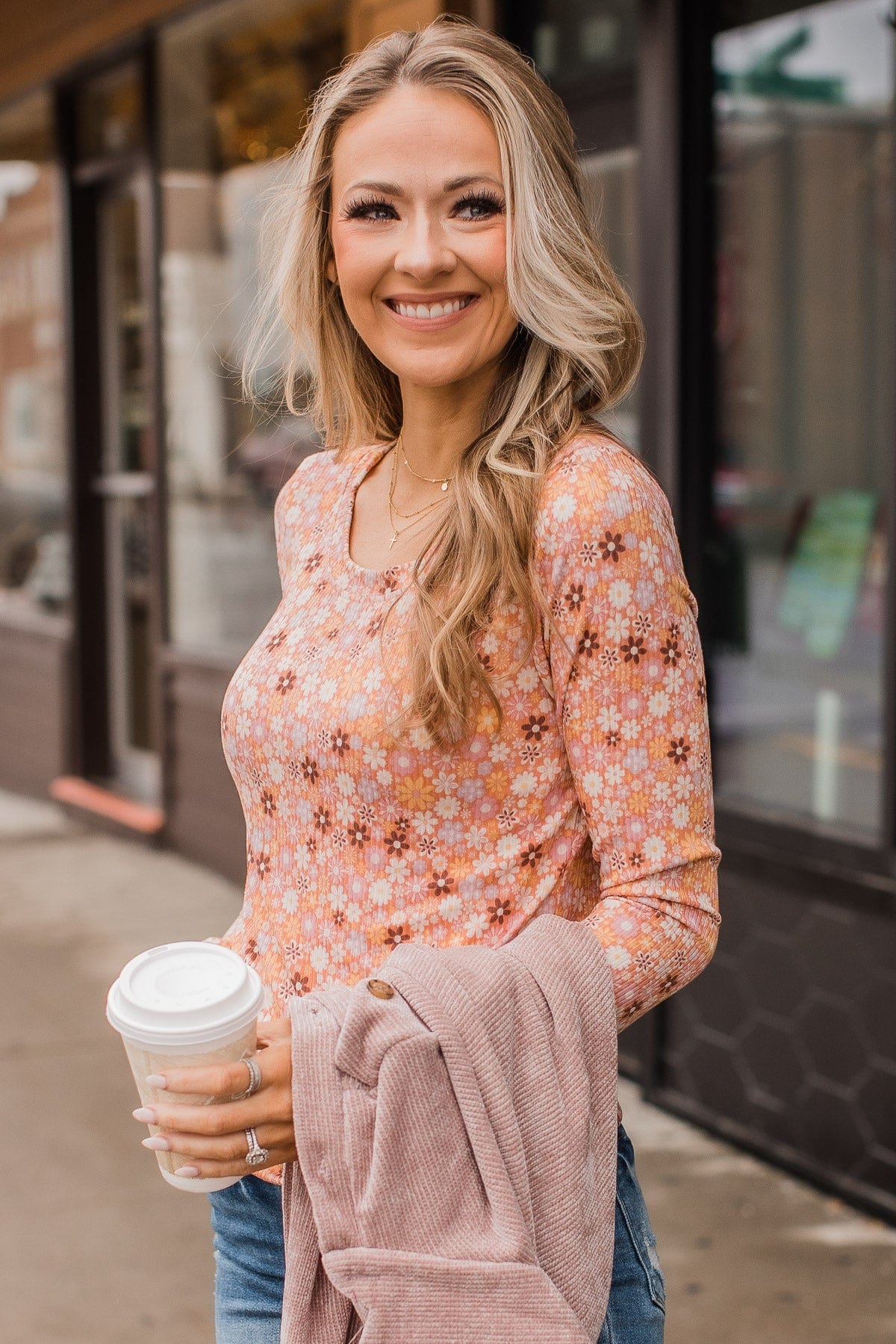 Unexplainable Feelings Floral Knit Top- Light Orange & Pink - Image 7